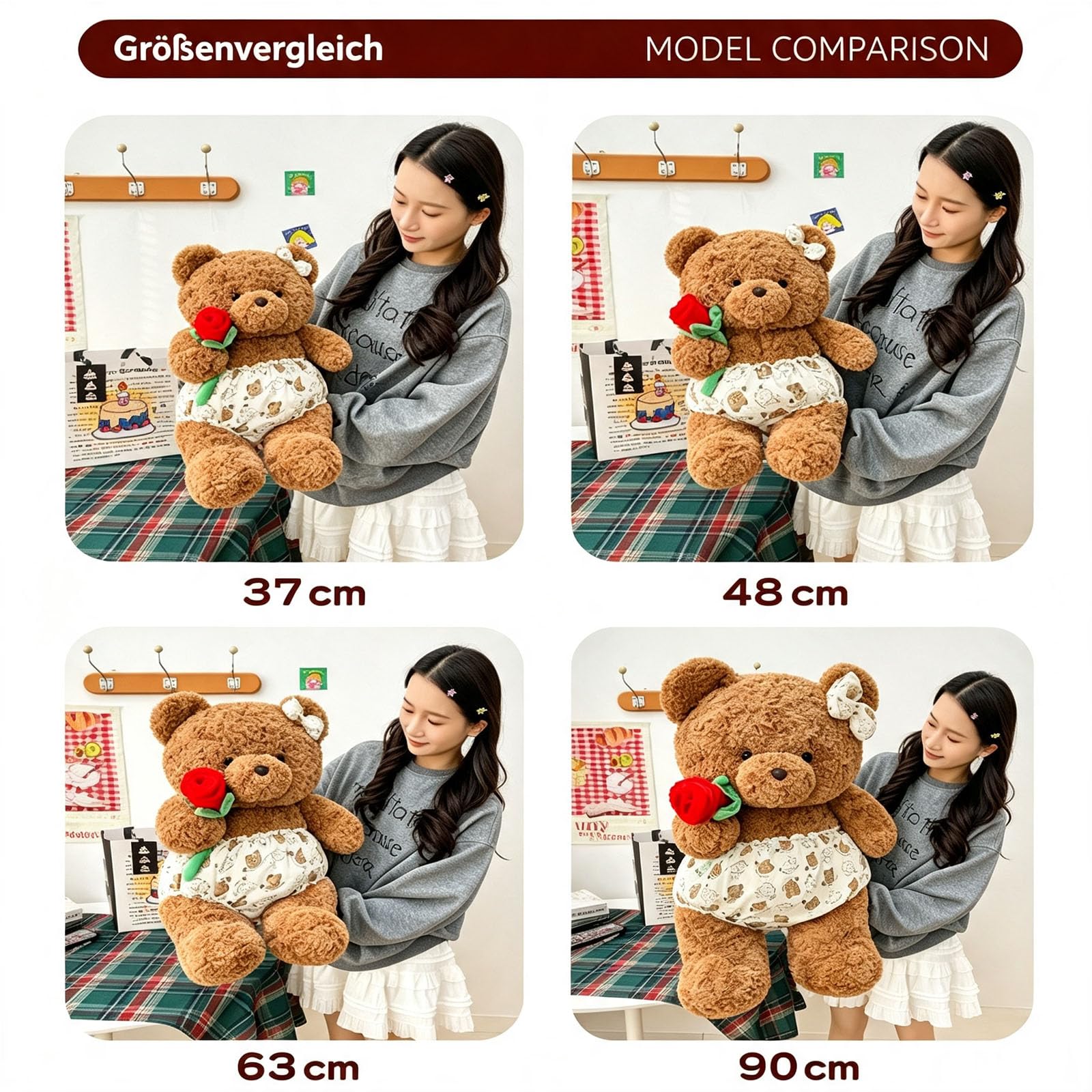 champracer Teddybär Mit Rose, Weiches Rose Bär Plüsch Kuscheltier, Teddybären Stofftier Spielzeug mit Rosenstrauß, Teddybär Plüschtier für Valentinstag, Plüschteddy Geschenke für Geburtstag (65cm)