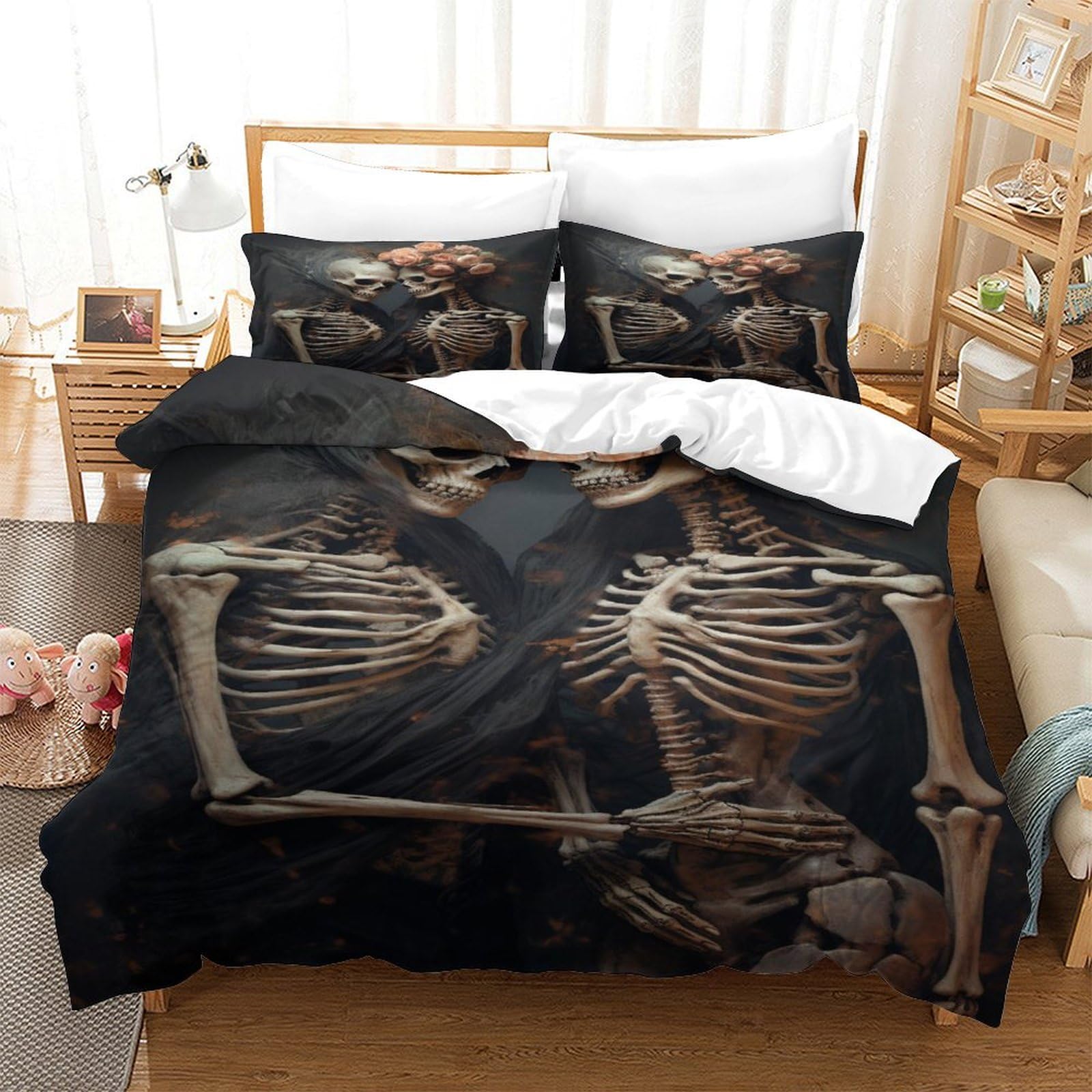 P1S9U7W5Y 3D Printed Skeleton Duvet Cover Set 3pcs Microfiber Gothic Bedding Set Double
