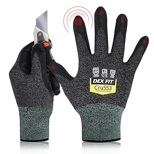 DEX FIT Guantes Cru553 resistentes a los cortes Nivel 5, ajuste cómodo 3D, agarre firme, delgados y ligeros, compatibles con pantalla táctil,
