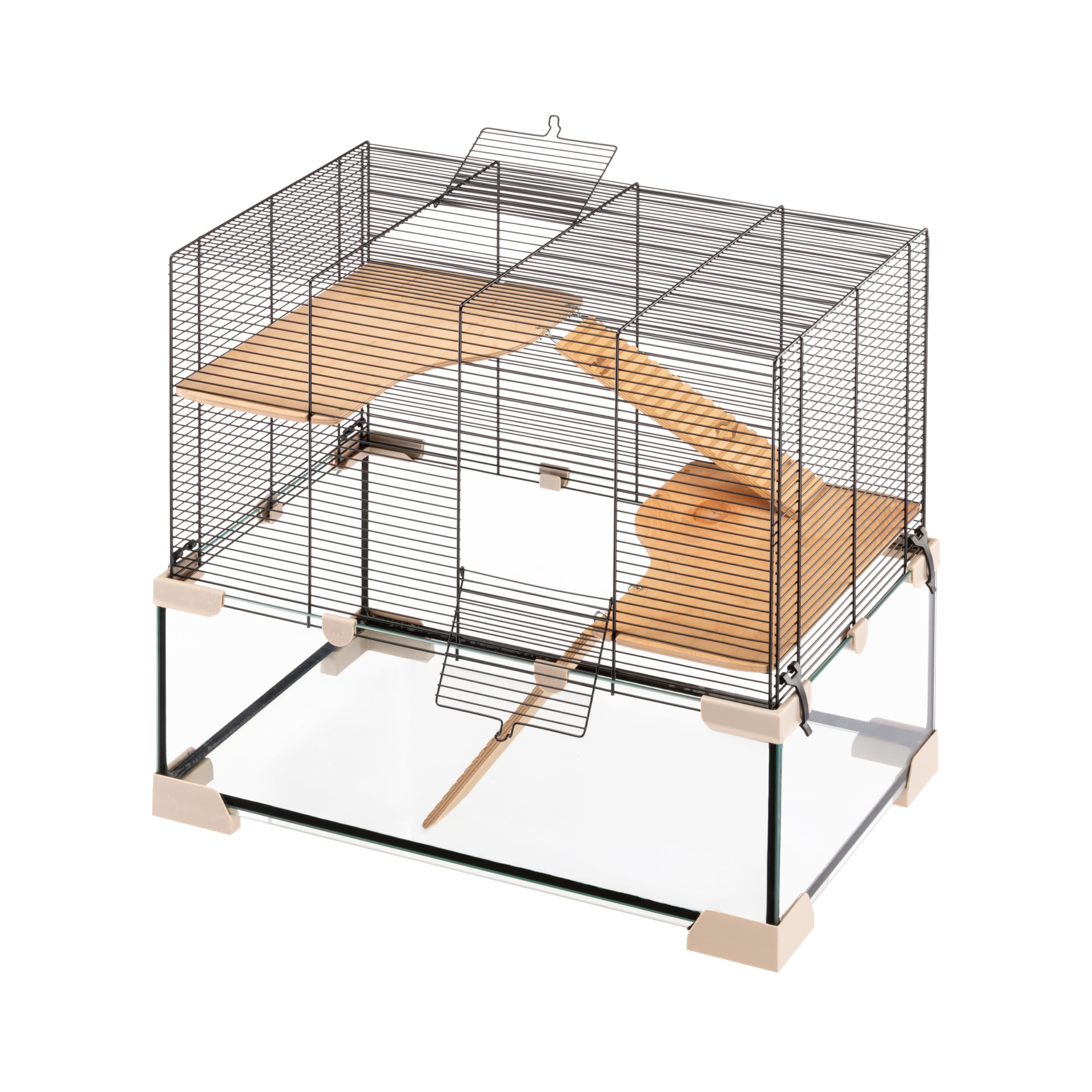 Ferplast Käfig für Hamster oder Mäuse Karat 60 Kleine Nagetiere, Zwei Ebenen mit Zubehör, aus Glas und Metallgitter