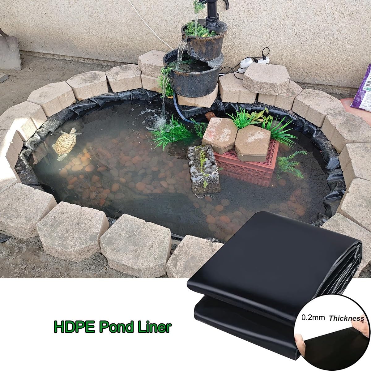 Rivestimento per laghetto, 12 x 12 m, flessibile, nero, per piscine di pesci Koi Po, giardini acquatici, spessore 0,2 mm per una protezione ottimale e Lonvi