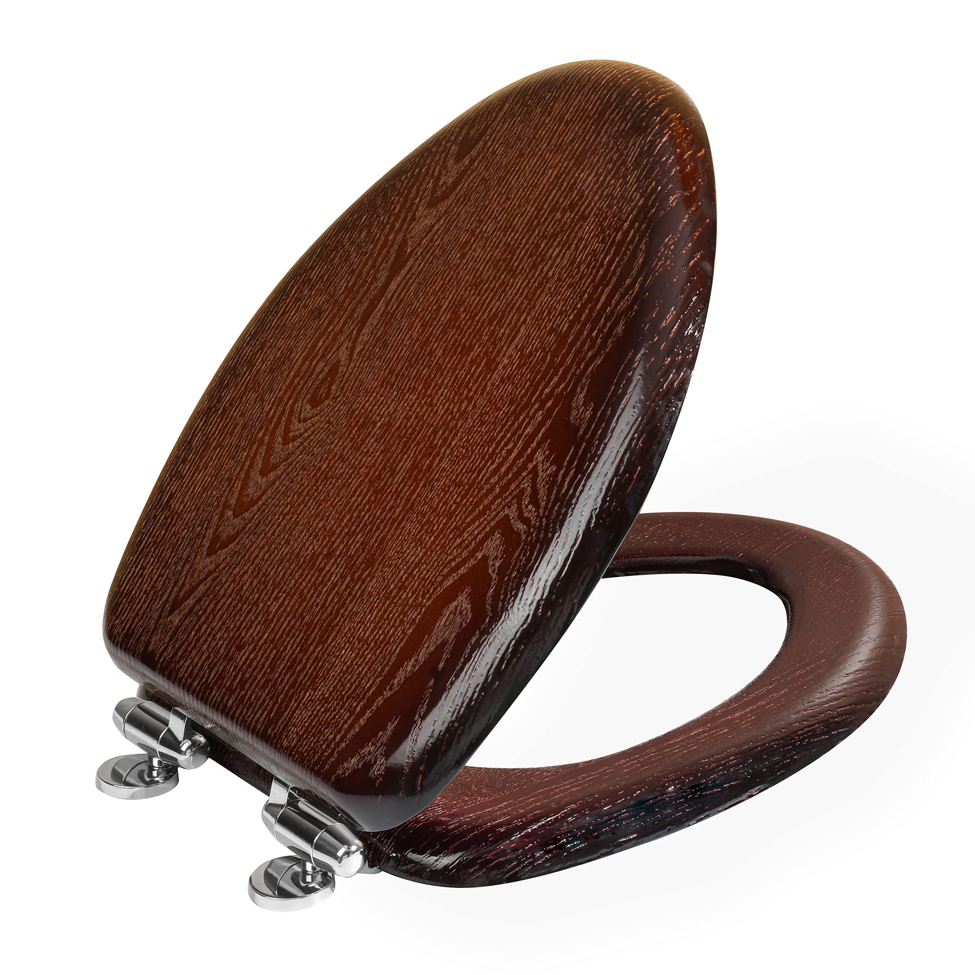 Elongated Toilet Seat Soft Close, Wood Oval Toilet Lid with Slow Close Chrome Hinges, Heavy Duty Durable Natural Veneer Wooden Toilet Seat (Elongated, Dark Walnut)