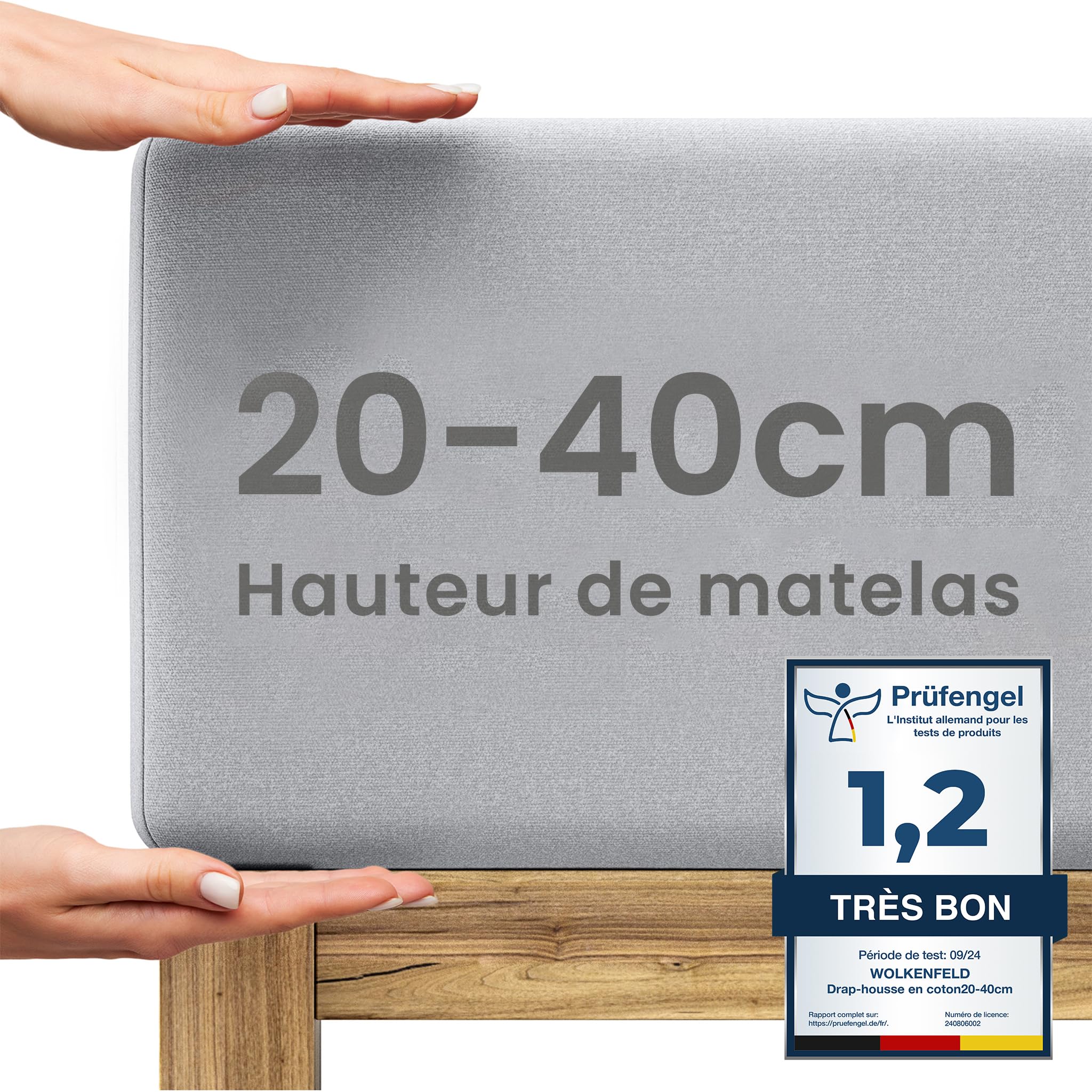 Wolkenfeld Hoeslaken 140x200cm tot 160x200cm - 100% katoen - Superzacht jersey hoeslaken voor matras, boxspringbed of topper - 5 tot 20cm matrasdikte, lichtgrijs