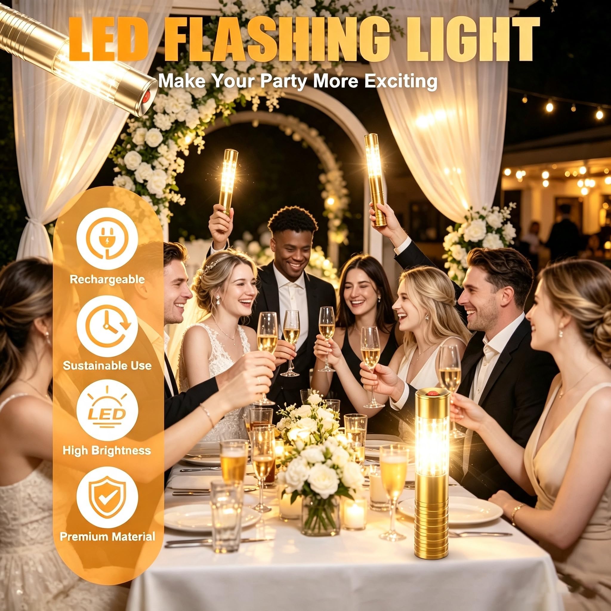 6pcs Baton Luminoso LED Lampada Stroboscopica per Servizio Bottiglia | Luce Ricaricabile, Luce Della Mano, Lampada LED Fluorescente per Discoteca, Karaoke, Matrimonio, Festa