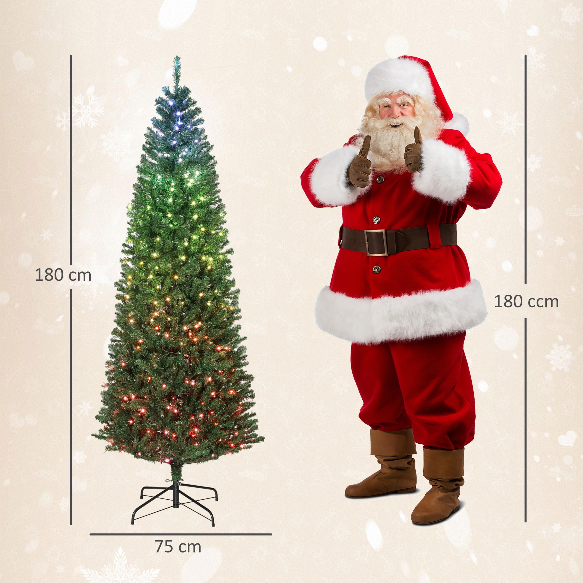 HOMCOM Sapin de Noël Artificiel 180 cm LED Synchronisées Colorées Vert