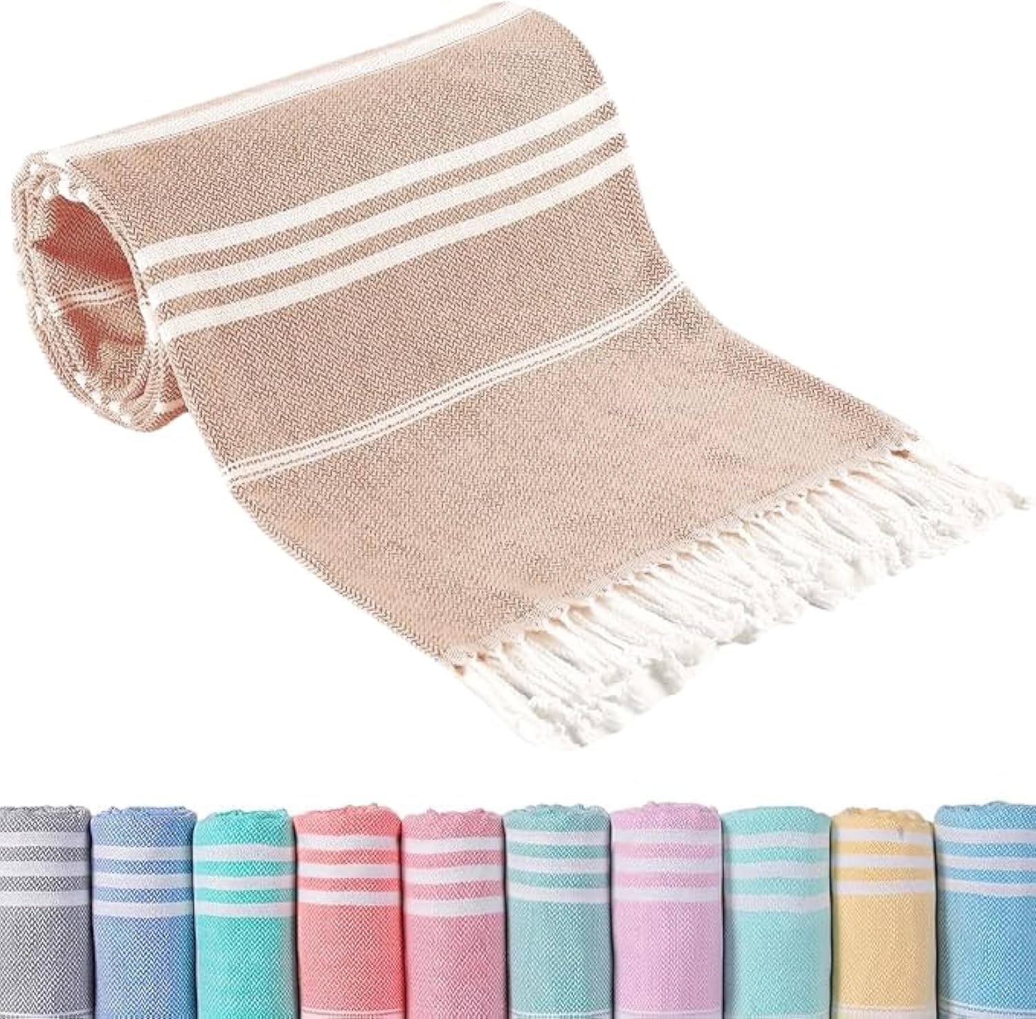 BananaHome Turkish Beach Towel 35.4x71inch 100% Soft Cotton Sand Free Quick Dry Lightweight Travel Towel for Beach Gifts Accessories (Khaki, 90x180cm)