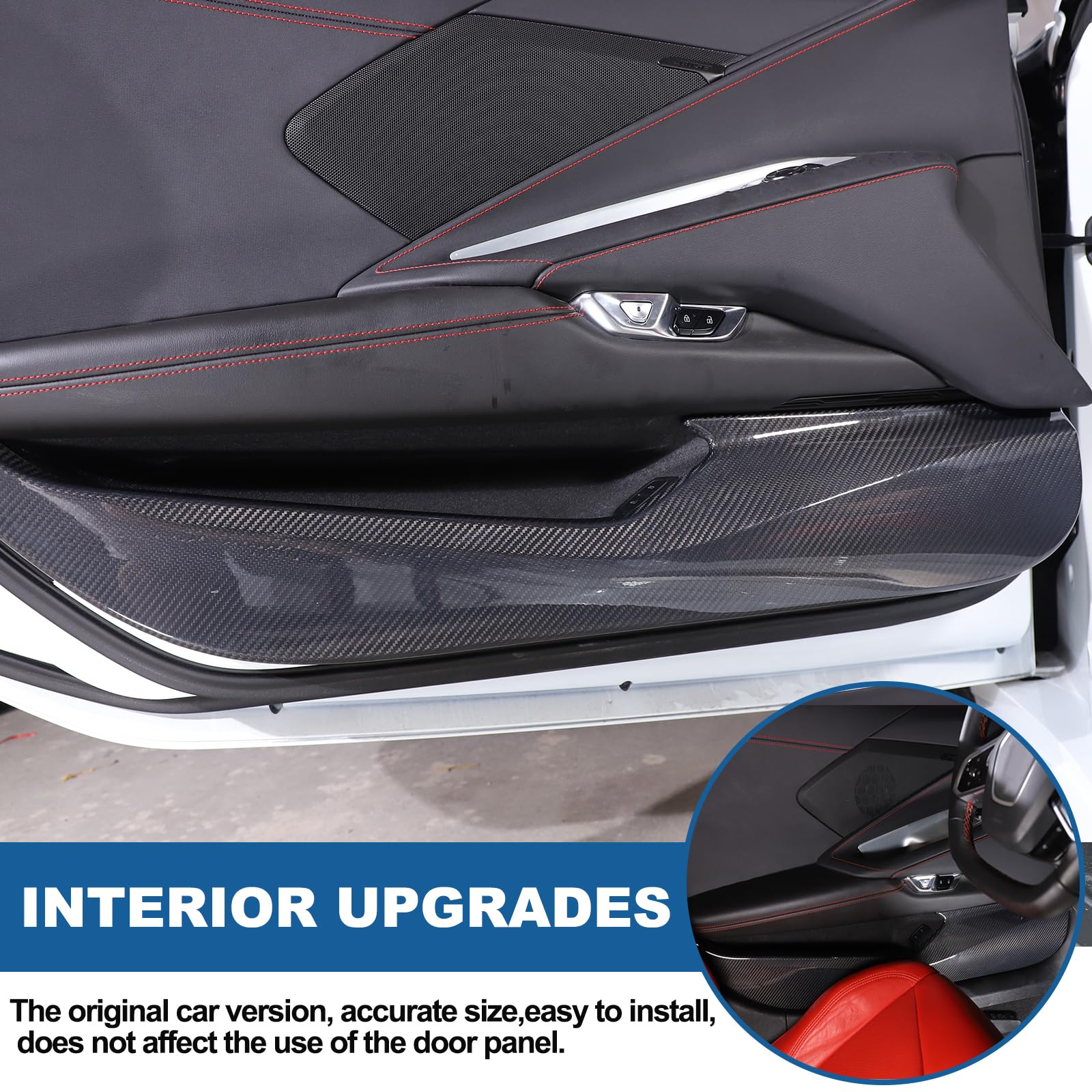 Car Door Anti Kick Cover Compatible with Chevrolet Corvette C8 2020-2024 Carbon Fiber Door Guard Side Edge Protector — view 4