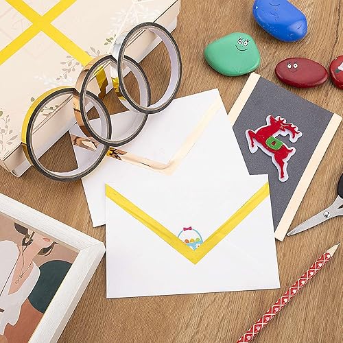 Miniatura 6 de HFKPJRT 6 rollos de cinta metálica para espejo Washi, cinta decorativa dorada Washi, cinta gráfica de arte para gabinete, pared, armario, decoración