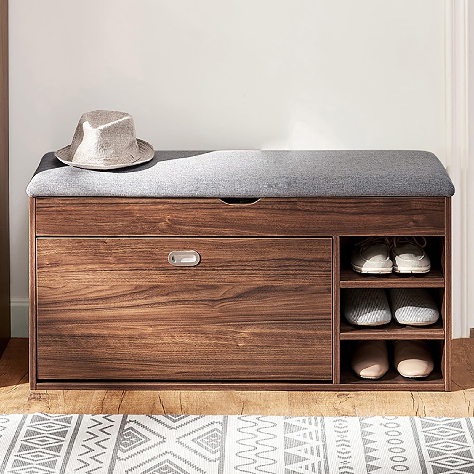 Banc de rangement à chaussures 100cm meuble d'entrée marron salon