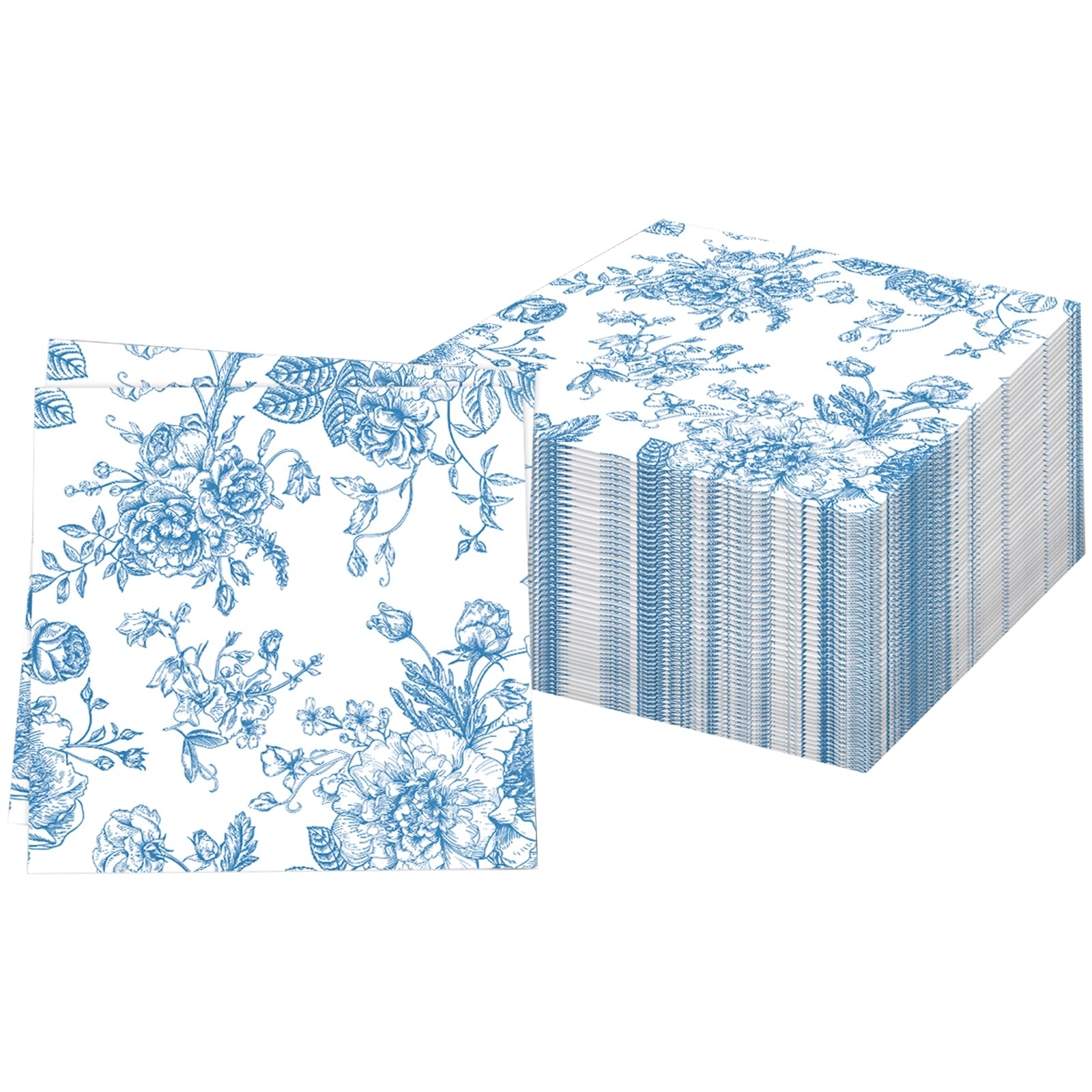 60 Pieces Blue Chinoiserie Leaves Pattern Disposable Beverage Napkins Spring Summer Themed Serviettes Flowers Cocktail Paper Flower Napkins 2 Ply for Holidays Luncheon Dinner Party Supplies,33 x 33 cm