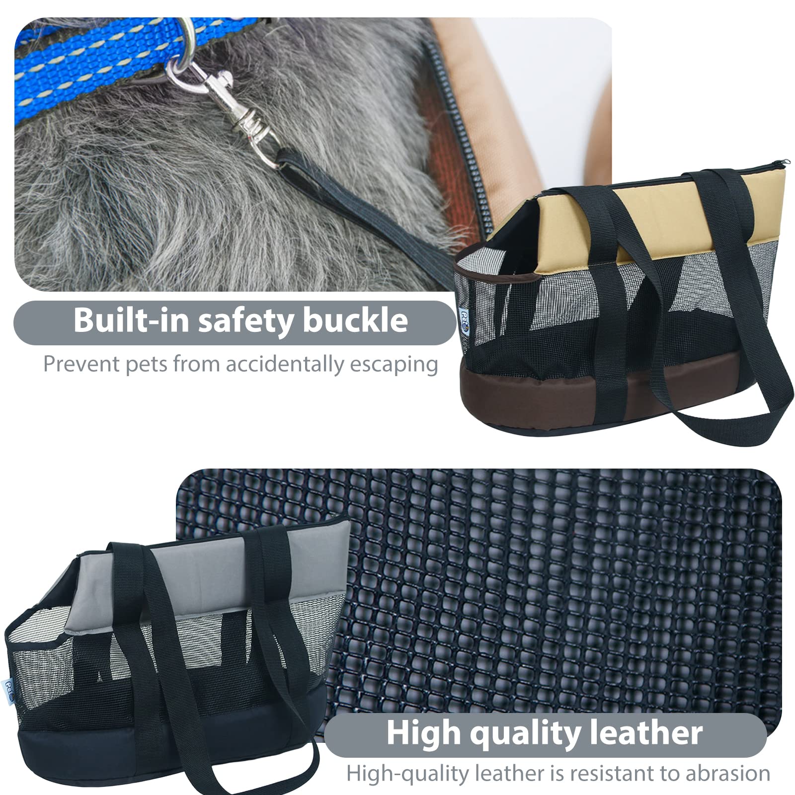 PETCUTE Borsa da Trasporto per Cani e Gatti,Traspirante Borsa da Viaggio per Animali Domestici con Tracolla,Cinghia di Sicurezza Interna,Borsa a Tracolla per Animali Domestici con Pad Rimovibile