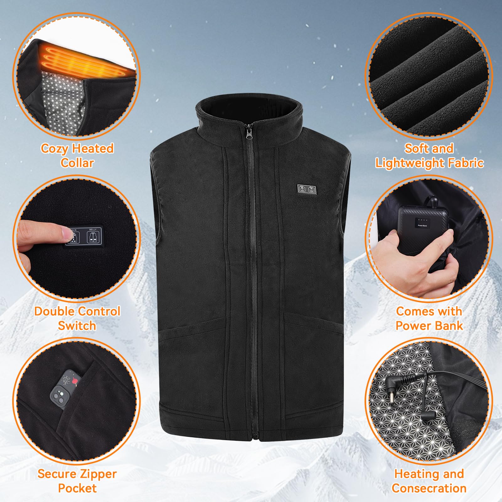 Tiazhan Chaleco Calefactable, con Batería(16000 Mah)/3 Temperaturas Ajustables, Ligero, Inteligente y Recargable, Chalecos Calefactables, para Hombres y Mujeres, Esquí Al Aire Libre, Camping