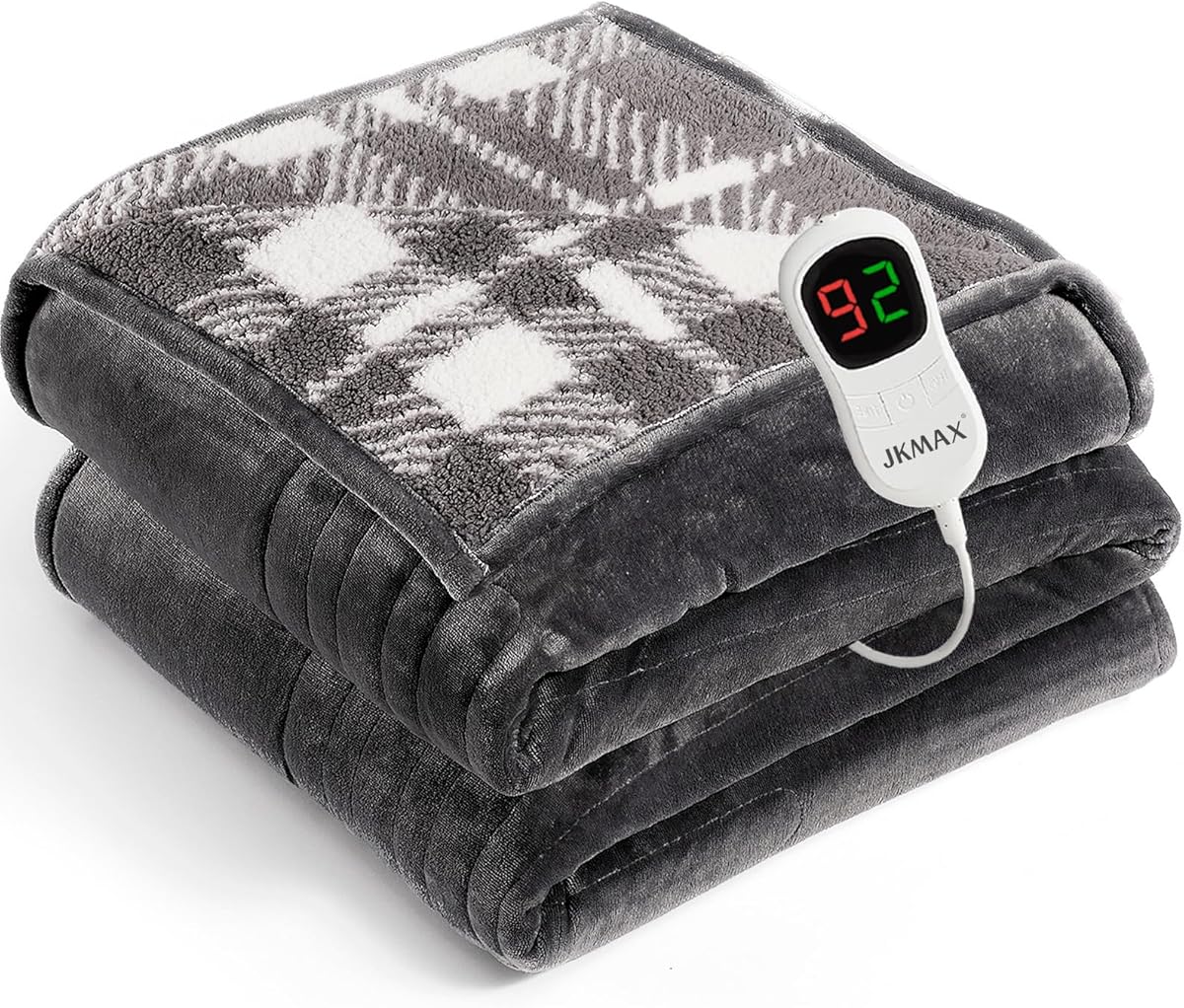 Heated Electric Blanket Full Size - 72"x84" Flannel Heating Blanket with 10 Heating Levels & 5 Time Settings Over-Heat Protection, Winter Warmer for Adults with ETL Certification（Grey）