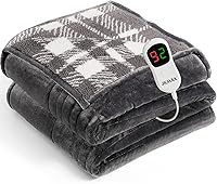 JKMAX 72x84 Full Size Heated Electric Blanket - Flannel Sherpa, 10 Heat Levels, 5 Timers, ETL Certified Over-Heat Protection Grey
