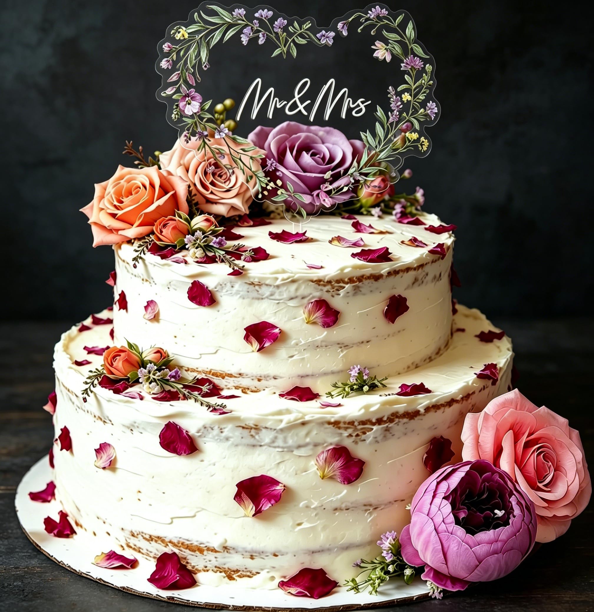 Wildflower Mr Mrs Cake Topper Bridal Shower Cake Decorations Mr & Mrs Cake Topper with Wild Flowers for Wedding Engagement Party Supplies Favors
