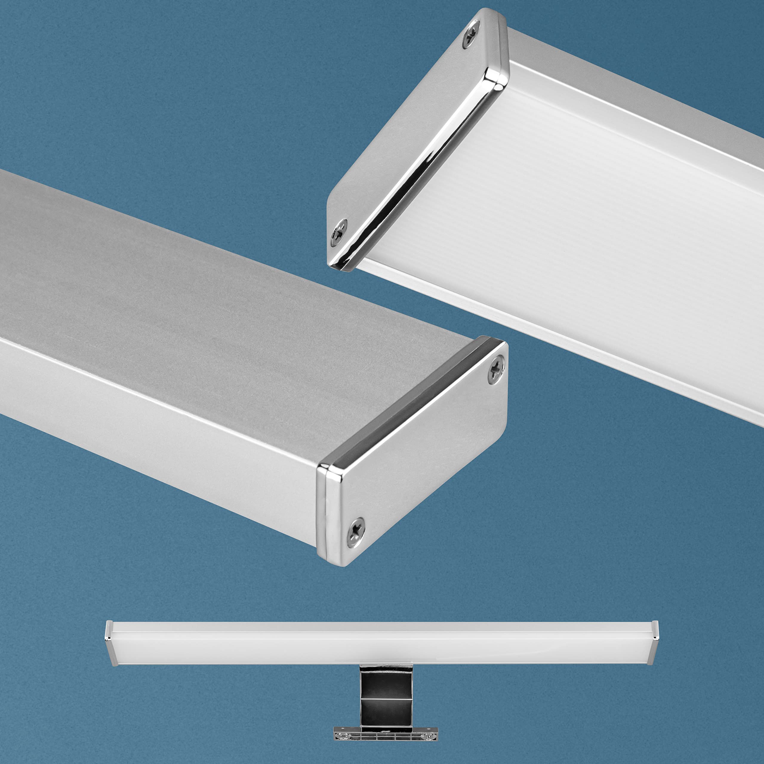 Popp- Lámpara Aplique LED de Espejo para Baño Instalación en espejos 40CM 220V 8W Luz Neutra 4000K Prueba de Agua IP44 Aluminio Cromado y PC (4000K, 8W)