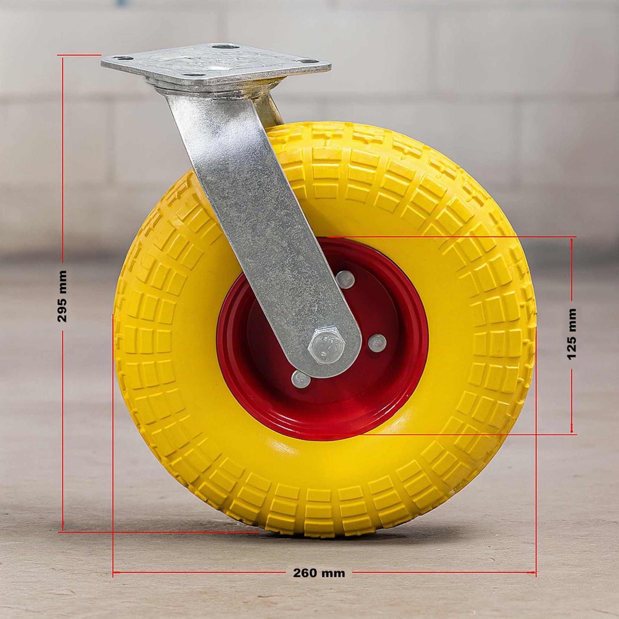 Wiltec Set 4 ruote girevoli da trasporto, antiforatura, 258x78 mm, Cerchi in metallo, 150kg/ruota, ottima aderenza