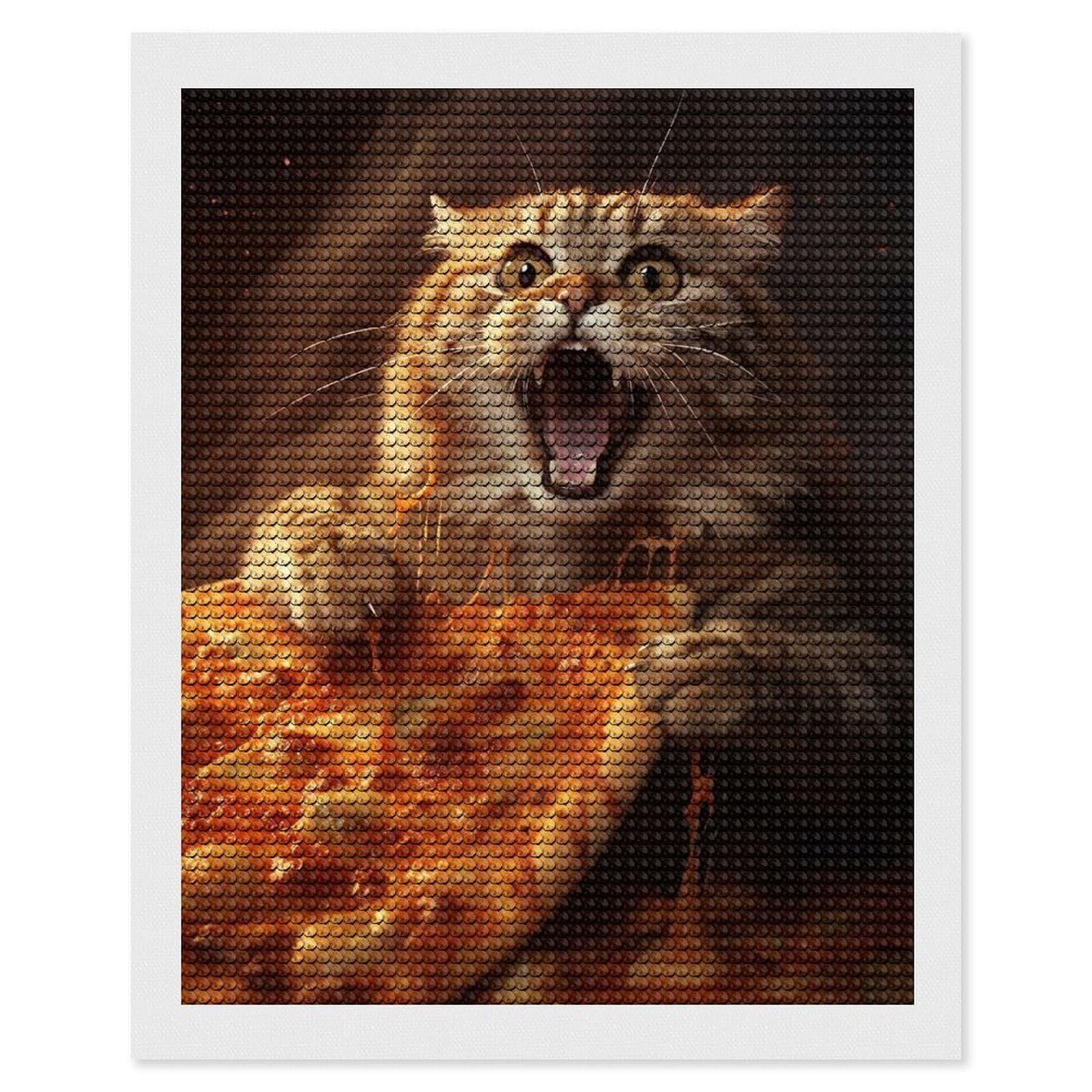 Junmoney Kitten Pizza Diamond Art Kit 16"x20", Modern Decor, Farmhouse Decor, Home Wall Art, Festive Craft Gift, Handmade Wall Decor