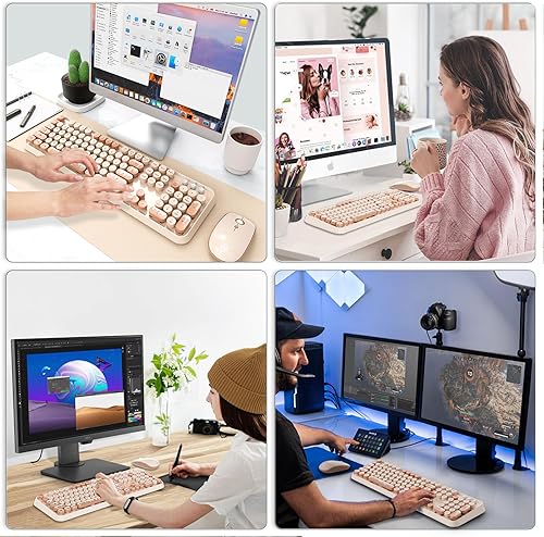 Miniatura 7 de Combo de teclado y mouse inalámbricos, teclado y mouse inalámbricos de tamaño completo de 2.4 GHz con teclas redondas para Windows, computadora,