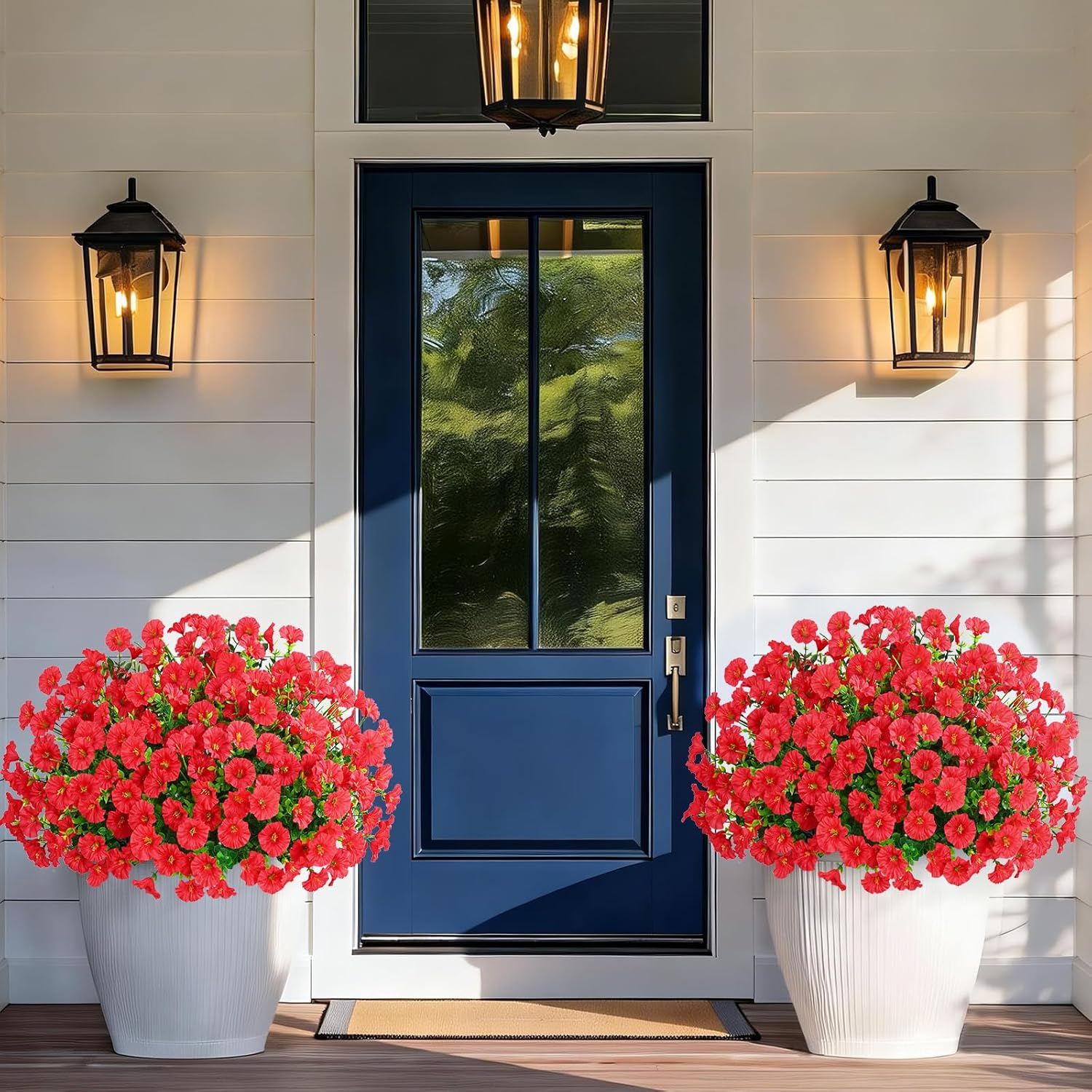 Yastouay Artificial Flowers for Outdoors, 26 Bundles Fake Outdoor Flowers, UV Resistant Artificial Plants & Flowers for Decoration, Red Realistic Morning Glory for Outdoor Porch Garden Decoration