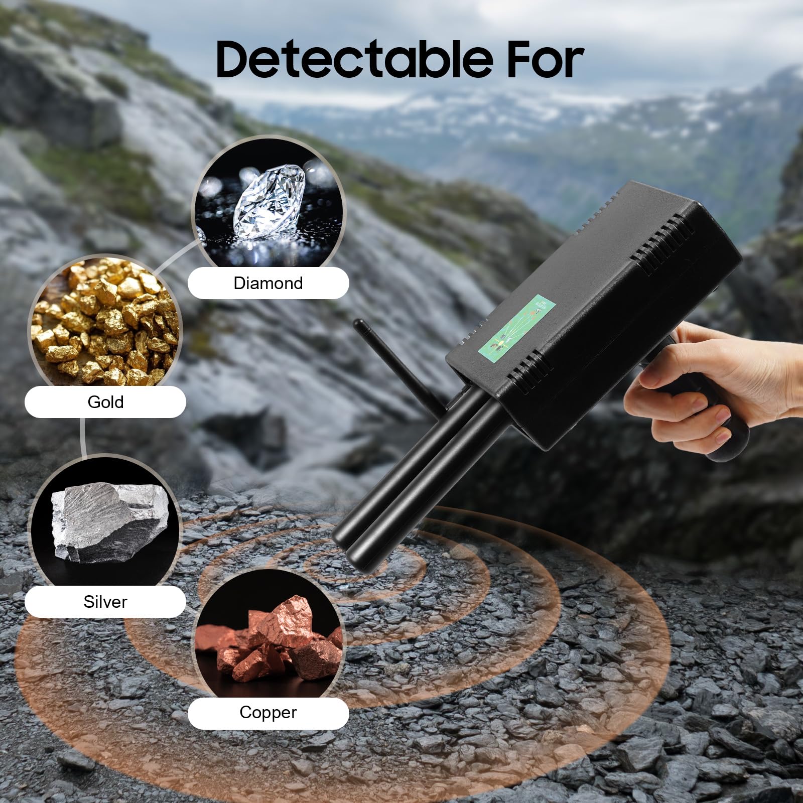 Détecteur de métaux - Portée de recherche de 1000 m - Profondeur de détection de 20 m - Détecteur d'or portable - Double sonde - Scanner 3D professionnel - Léger - Avec sac et chargeur - Étui de