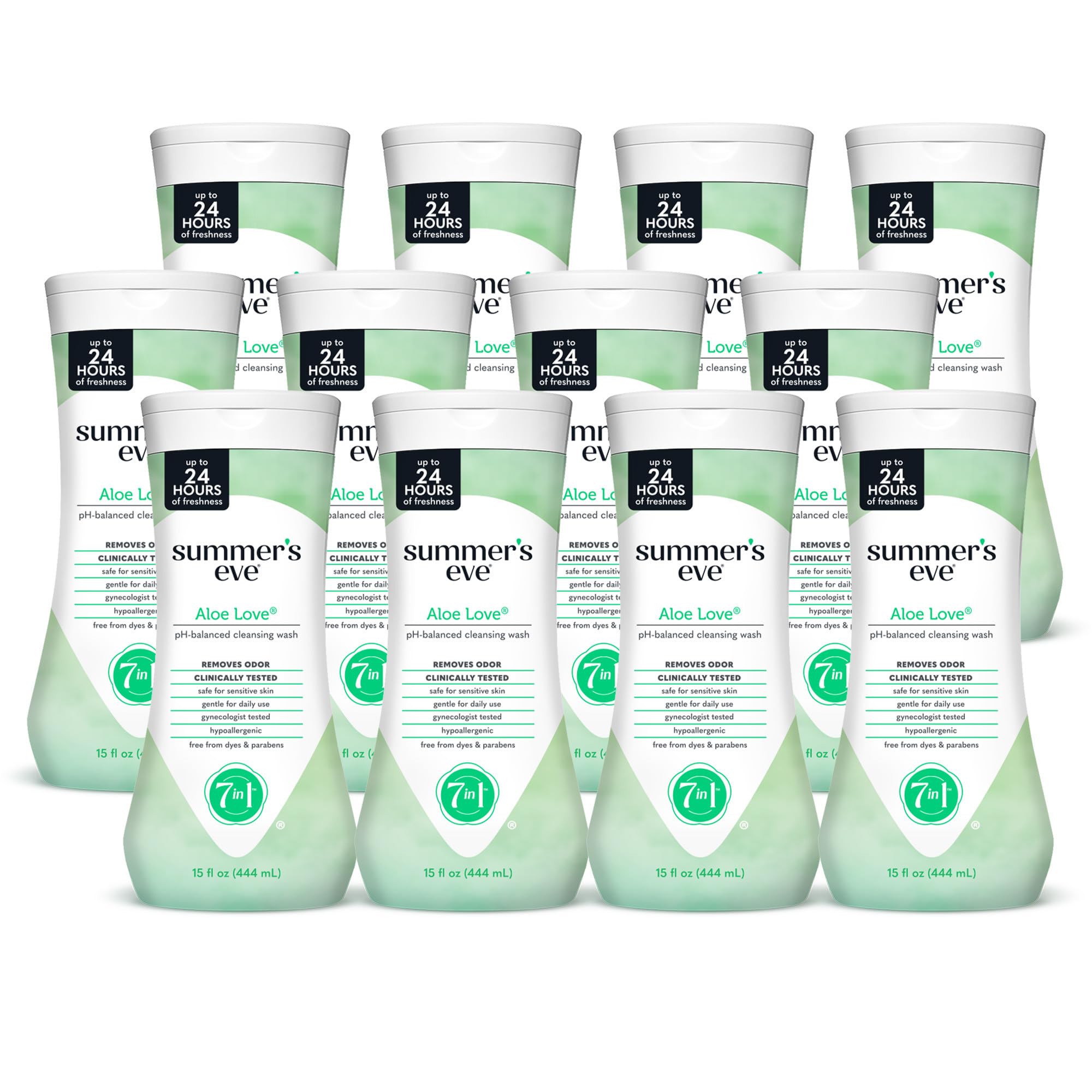 Summer's Eve Aloe Love Gentle Daily All Over Feminine Body Wash, Removes Odor, Feminine Wash pH Balanced, 15 fl oz, 12 Pack
