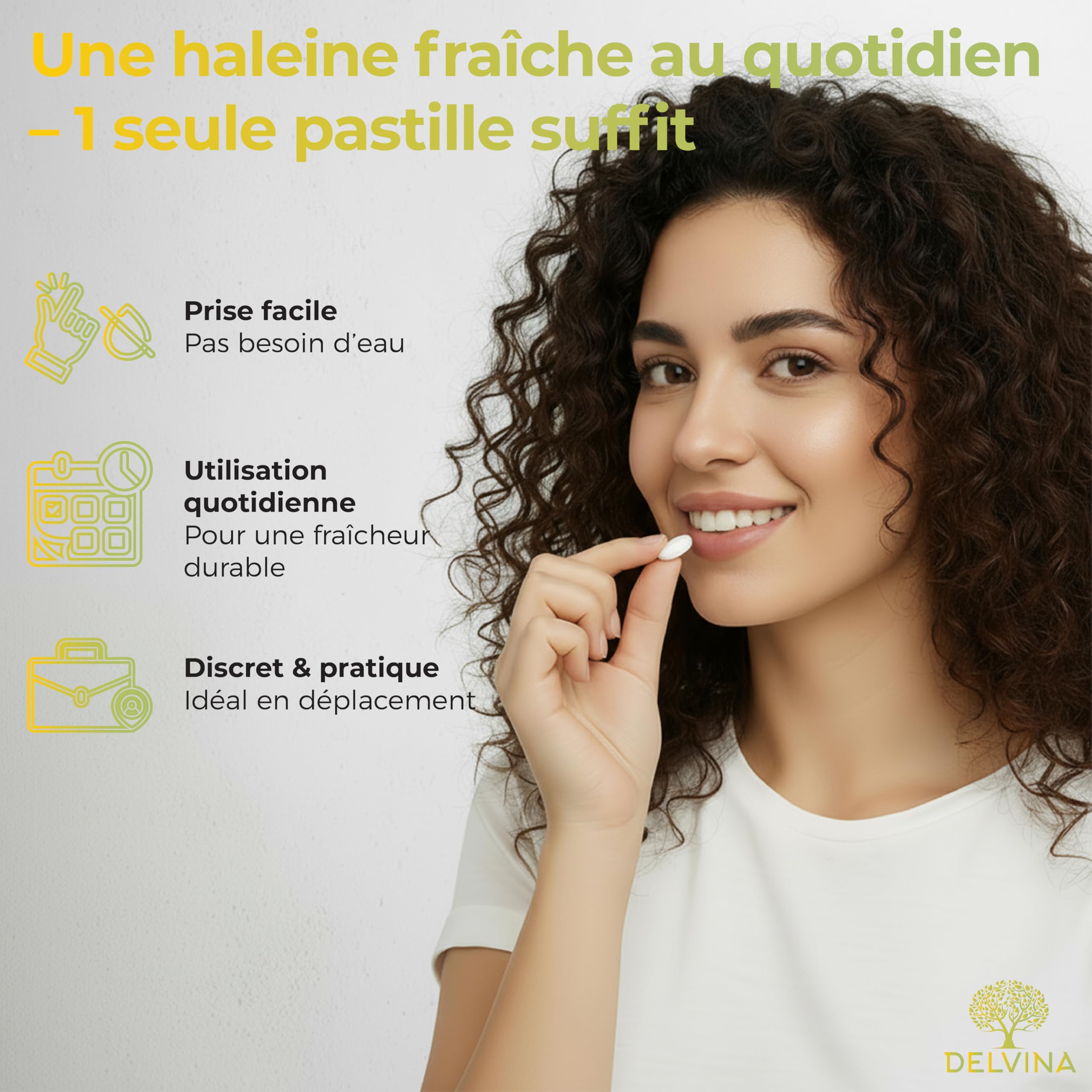 Lutter Contre la Mauvaise Haleine - 90 Pastilles végétaliens pour l'Hygiène Bucco-dentaire sans Bain de Bouche - Haleine Fraîche - Cultures Bactériennes avec Vitamine D3, Citron, pour 90 jours
