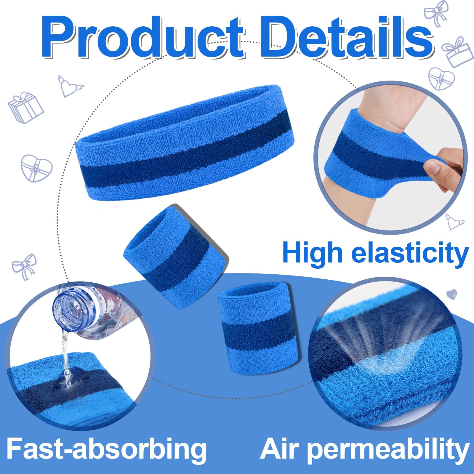 Kids Sweatbands Headband Wristband Set, Athletic Cotton Sweat Band for Sports - Image 4