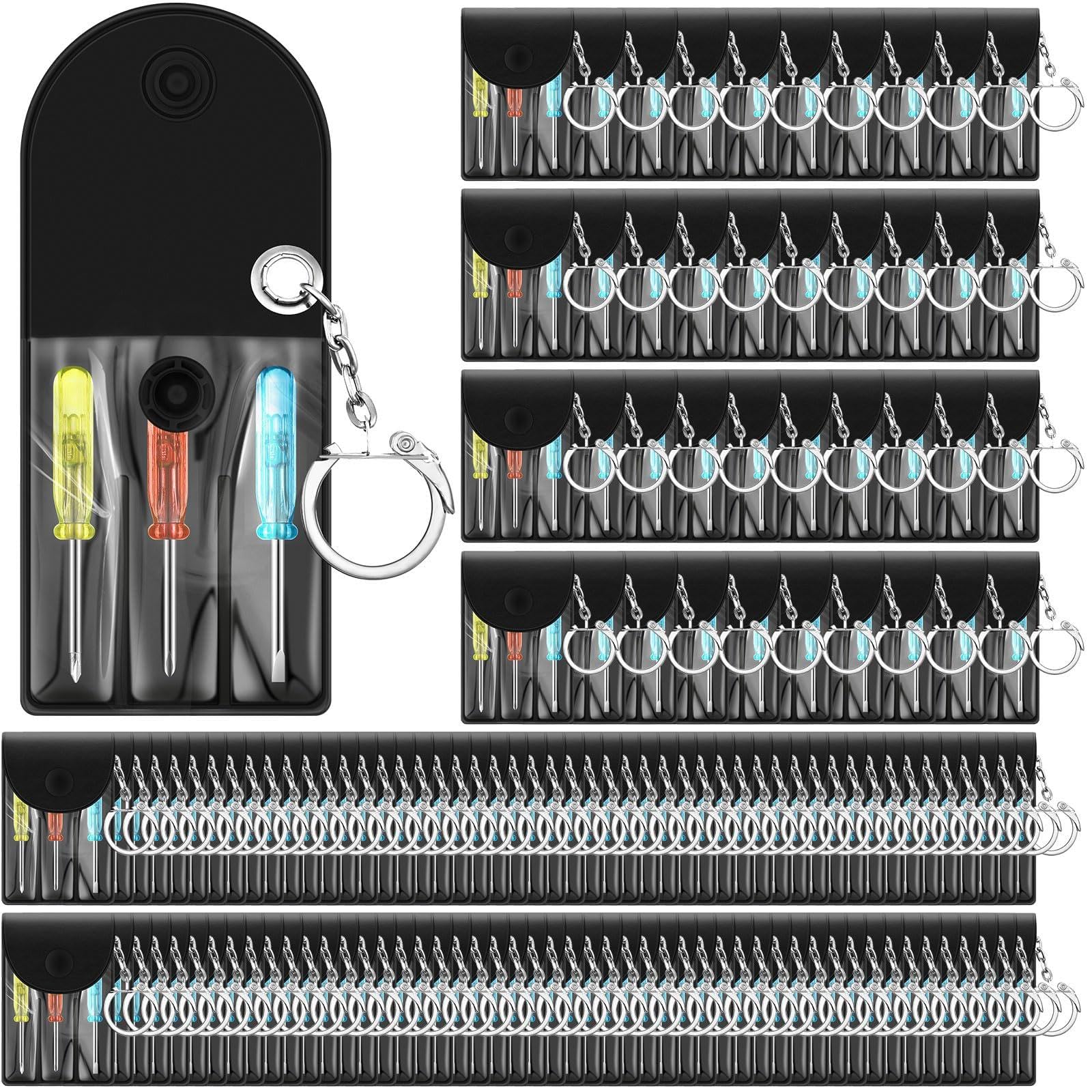 Jutom 140 Set Mini Screwdriver Keychain Set Bulk Includes 3 Mini Screwdrivers in a Portable Pouch with Snap with Hook Bulk Adult Men Employee