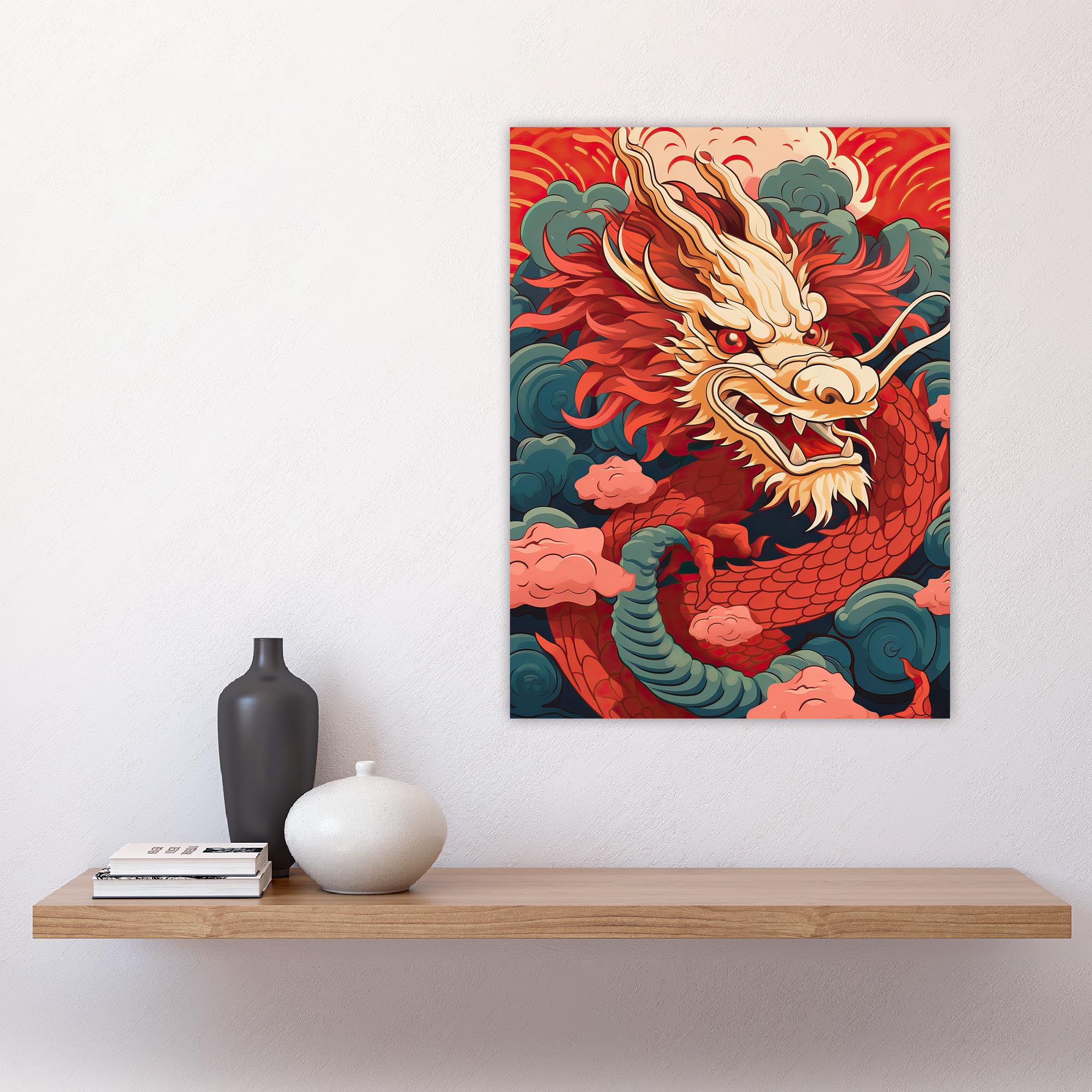 Artery8 Fantasy Dragon Red Blue Ornate Mythical 2024 Chinese Year Of The Dragon Large Wall Art Poster Print Thick Paper 18X24 Inch - Image 4