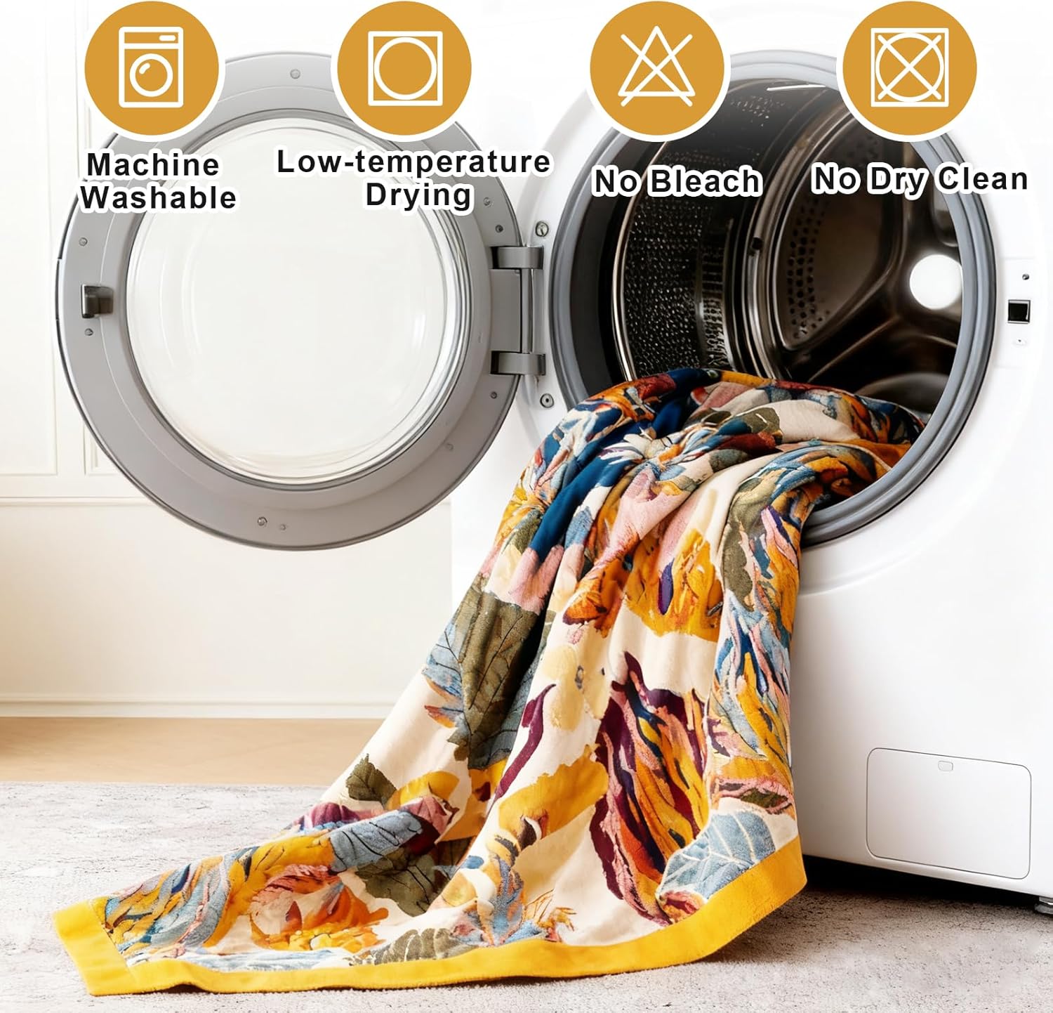 Boho Throw Blanket for Bed 90"x108", 100% Soft Cotton Bohemian Blankets with Rustic Floral Printed Decor, Fall Throw Blanket for Couch Cozy Breathable King Size All Season - Image 8