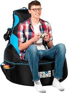 Gaming Bean Bag Chair Cover for Adults, High Back, Large Pockets, Blue