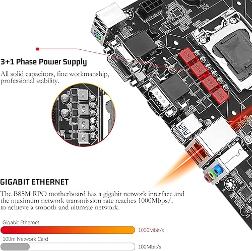 Miniatura 6 de SHANGZHAOYUAN Placa base B85m Pro LGA 1150 compatible con Intel Core i7i5i3PentiumCeleronE3 (4 generación, Micro-ATX, DDR3 32GB, compatible con