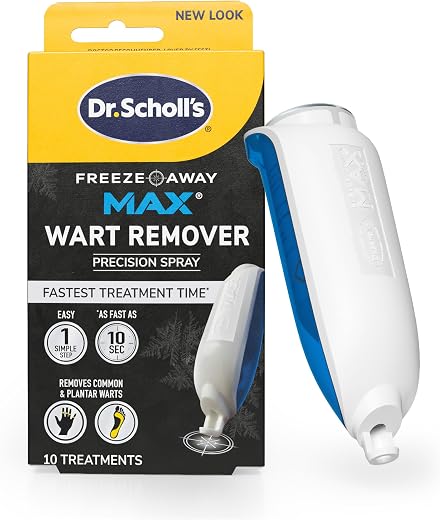 Dr. Scholl’s Freeze Away MAX Wart Remover, 10 Treatments – As Fast As 10 Seconds to Treat & Remove Common & Plantar Warts on Hands & Feet, Easy to Use Precision Spray