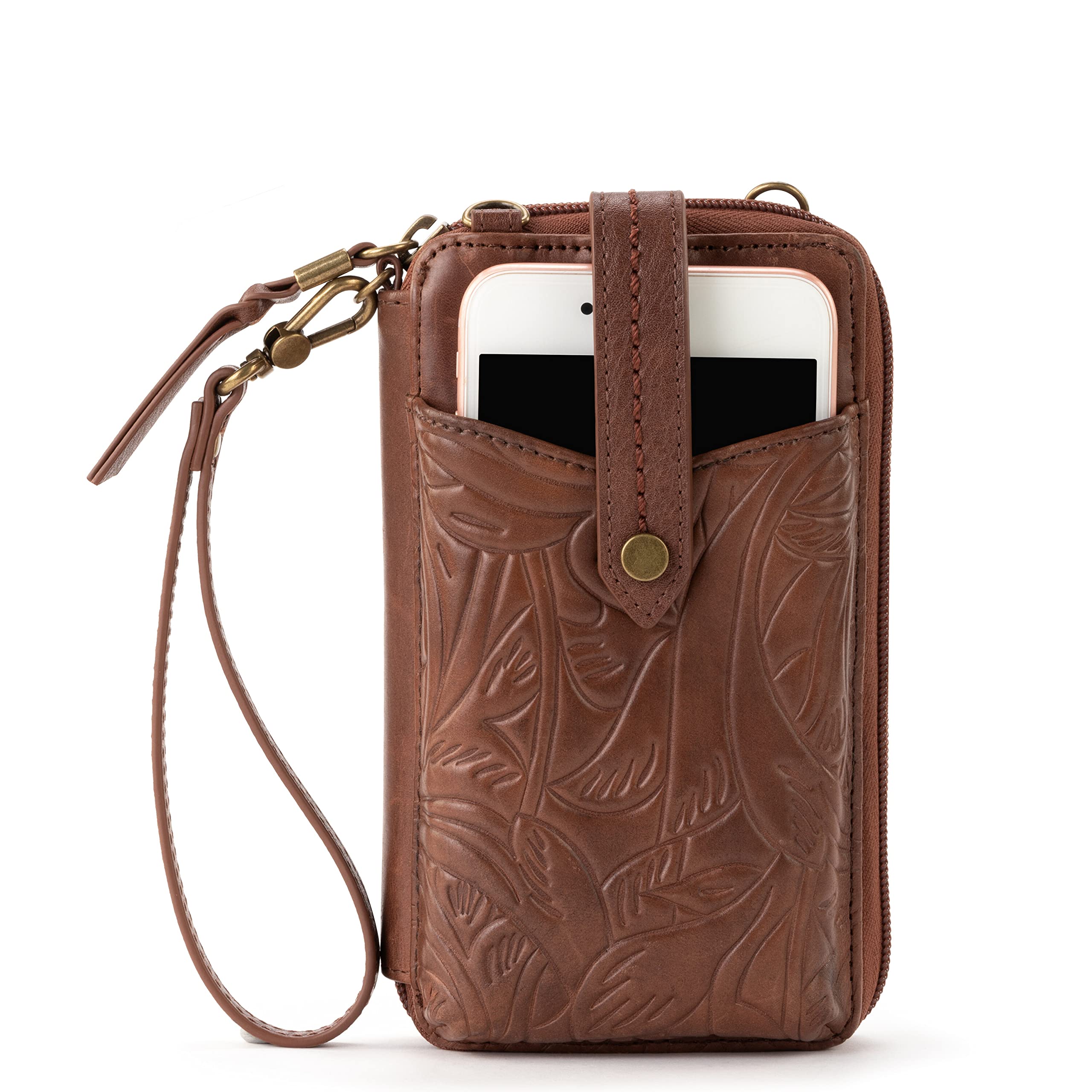 The Sak Women's N/S Silverlake Smartphone Crossbody Bag in Leather, Adjustable Strap, Teak Leaf Embossed, One Size