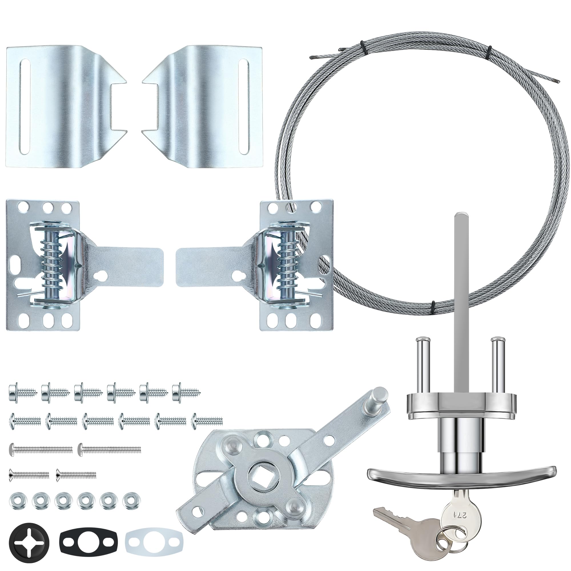 Universal Garage Door Lock Kit with Spring Latch and Keyed Handle, Garage Door Lock Set Fits for Single/Double Car Door max Width to 17ft, Including All Hardware