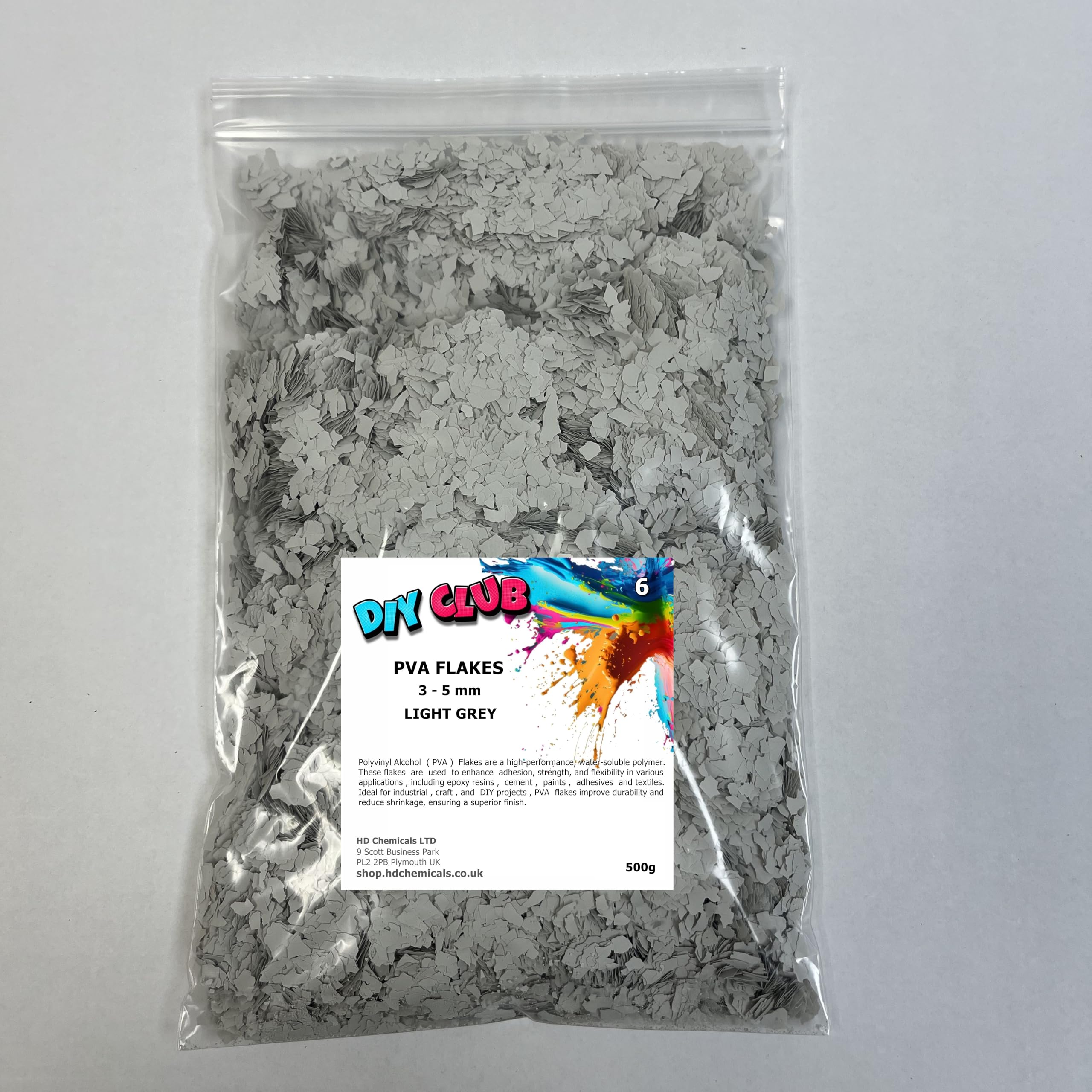 Epoxy Resin PVA CHIPS FLAKES 3-5mm Garage Floor, Decorative Coating, Art and Crafts (LIGHT GREY, 500)