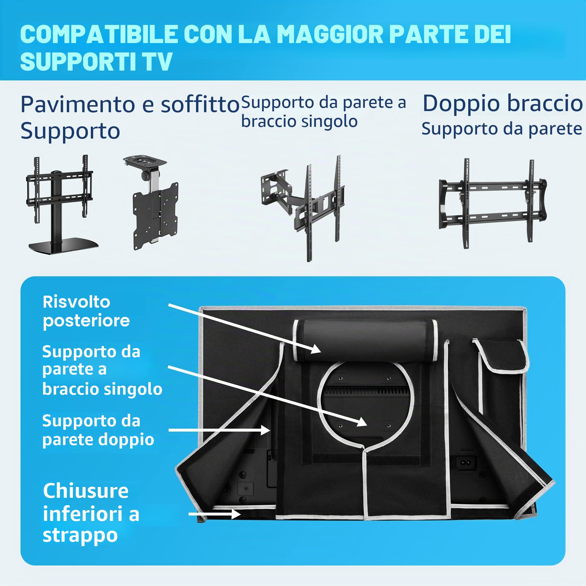 Garnetics Copertura TV da Esterno 65 pollici Resistente alle Intemperie e all'Acqua Custodia Protettiva per a Schermo Piatto Completamente Coperto dal Basso