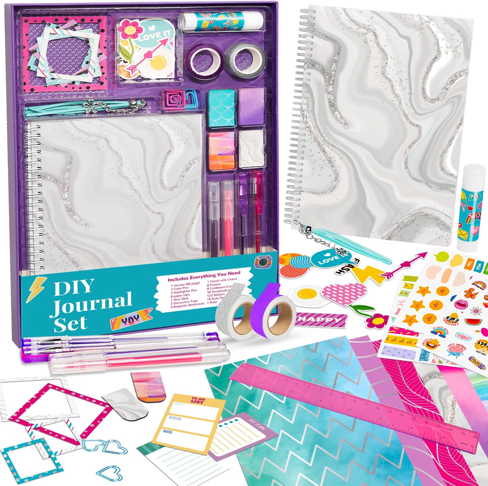 ABERLLS Gifts for Girls Age of 8 9 10 11 12 13 Years Old and Up, DIY Journal Set, Personalized Diary Stuff for Tweens Teens, Decorate Your Planner, Journaling Arts Craft Kit. Ideal Girls Toy (Purple)