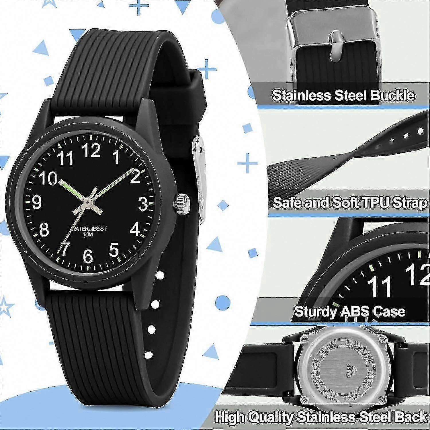 Relojes analógicos para niños y niñas con banda suave, tiempo de aprendizaje, resistente al agua hasta 50 m, fácil de leer para niños de 3 años, regalo para niños