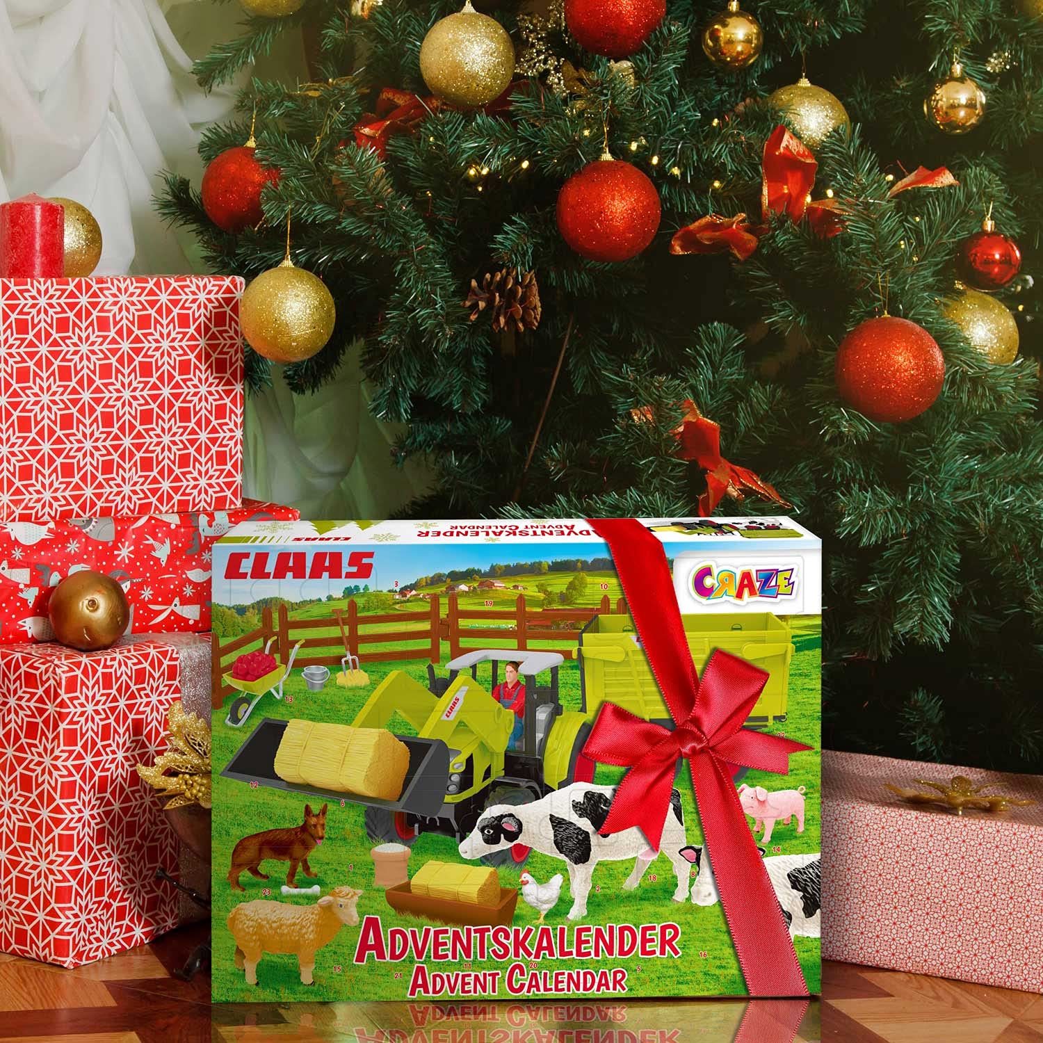 CRAZE Adventskalender Kinder CLAAS Spielzeug Adventskalender Jungen mit Bauernhof Figuren und Traktor , 24 Überraschungen für Kinder ab 3 Jahre