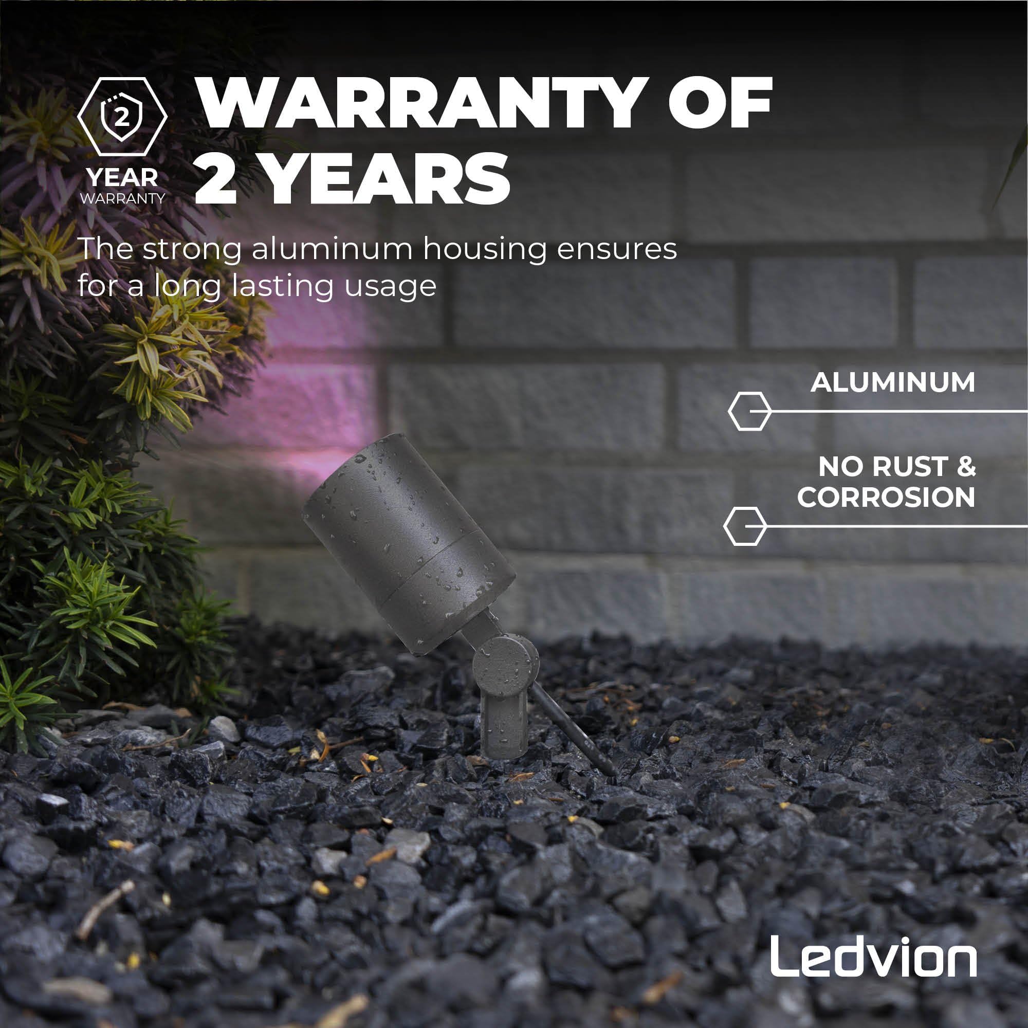 Ledvion - Focos LED de Tierra RGBWW, Antracita, IP65, 5W, RGBWW, Cable de 2 Metros, LED Spotlight, Foco Exterior de Jardín