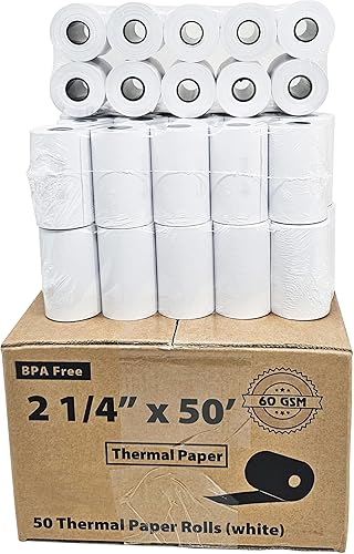 (papel grueso de 2.16 oz/yd²) 2 1/4 x 50 rollos de tarjetas de crédito térmicas para trébol, cuadrado, Verifone VX520 e Ingenico ICT220, ICT250,