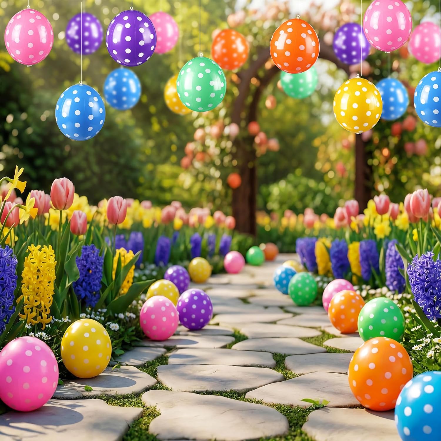 24 Pcs Easter Inflatable Eggs Outdoor Decorations with 2 Pumps 8 Inch Small Easter Inflatable Egg Ornaments 6 Vibrant Colors for Egg Hunts, Yard, Garden, Lawn, Party, Outdoor Decor