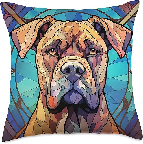 Stained Glass Presa Canario Gifts For Dog Owner Presa Canario Dog Stained Glass Throw Pillow, 18x18, Multicolor