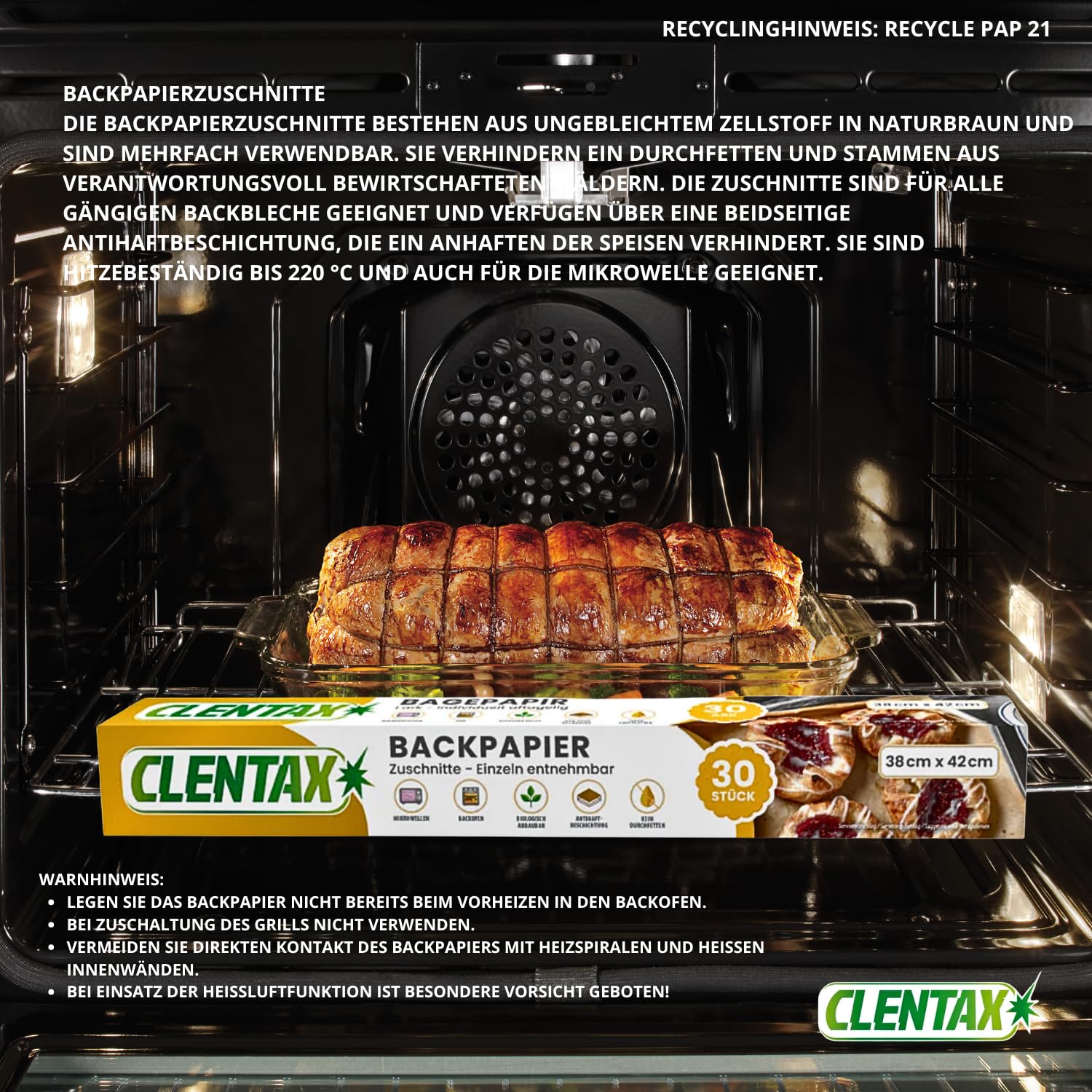 CLENTAX Backpapier Zuschnitte, 720 Blatt (24 St. x 30 Blatt) Backpapier für Backofen, Mikrowelle - Kein Durchfetten - Antihaftbeschichtung, (38 x 42 cm) zum Backen von Keksen, Kochen, Backen, Braten