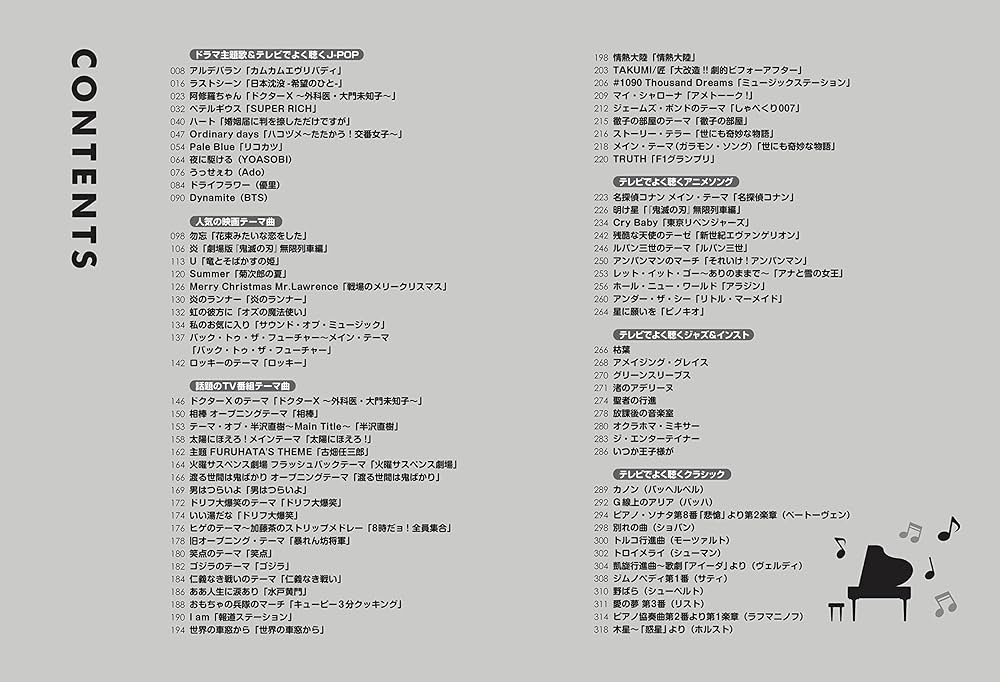 音名カナつきやさしいピアノ・ソロ 初心者の人気TV&映画ソング80