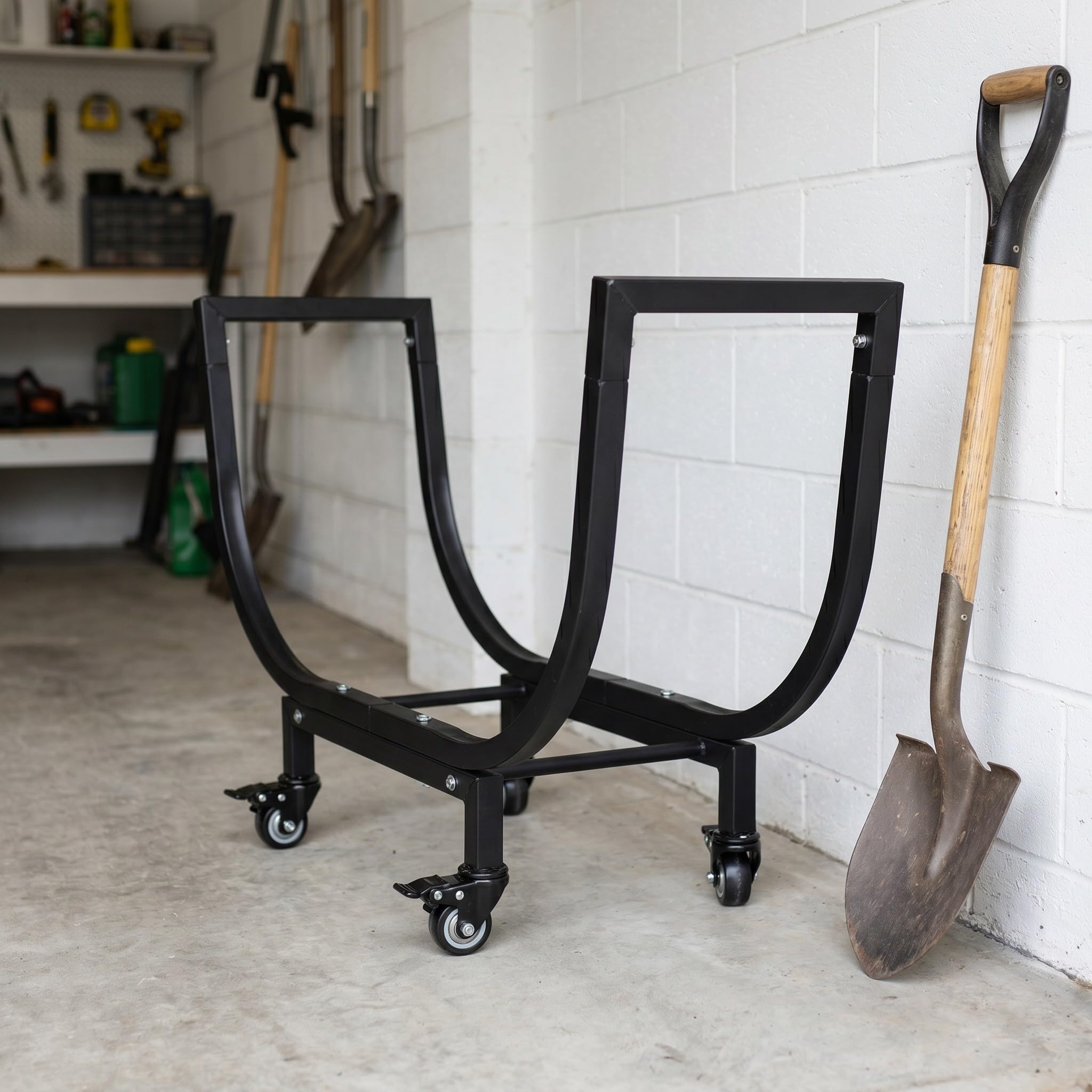 Artibetter Porta legna da ardere: Porta legna da - da esterno resistente da 60 cm con ruote - Supporto per in acciaio al carbonio per giardino, patio e cortile