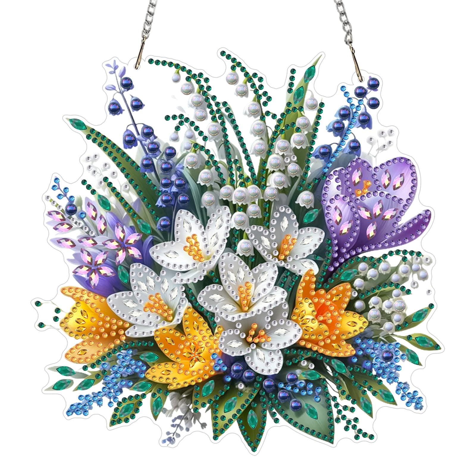 AIRDEA DIY Crocuses Snowdrops Diamond Art Ornament Kit for Adults, Double-Sided Flower Bouquet Diamond Painting Hanging Kit, DIY Acrylic Special Shaped Drills Hanging Suncatcher