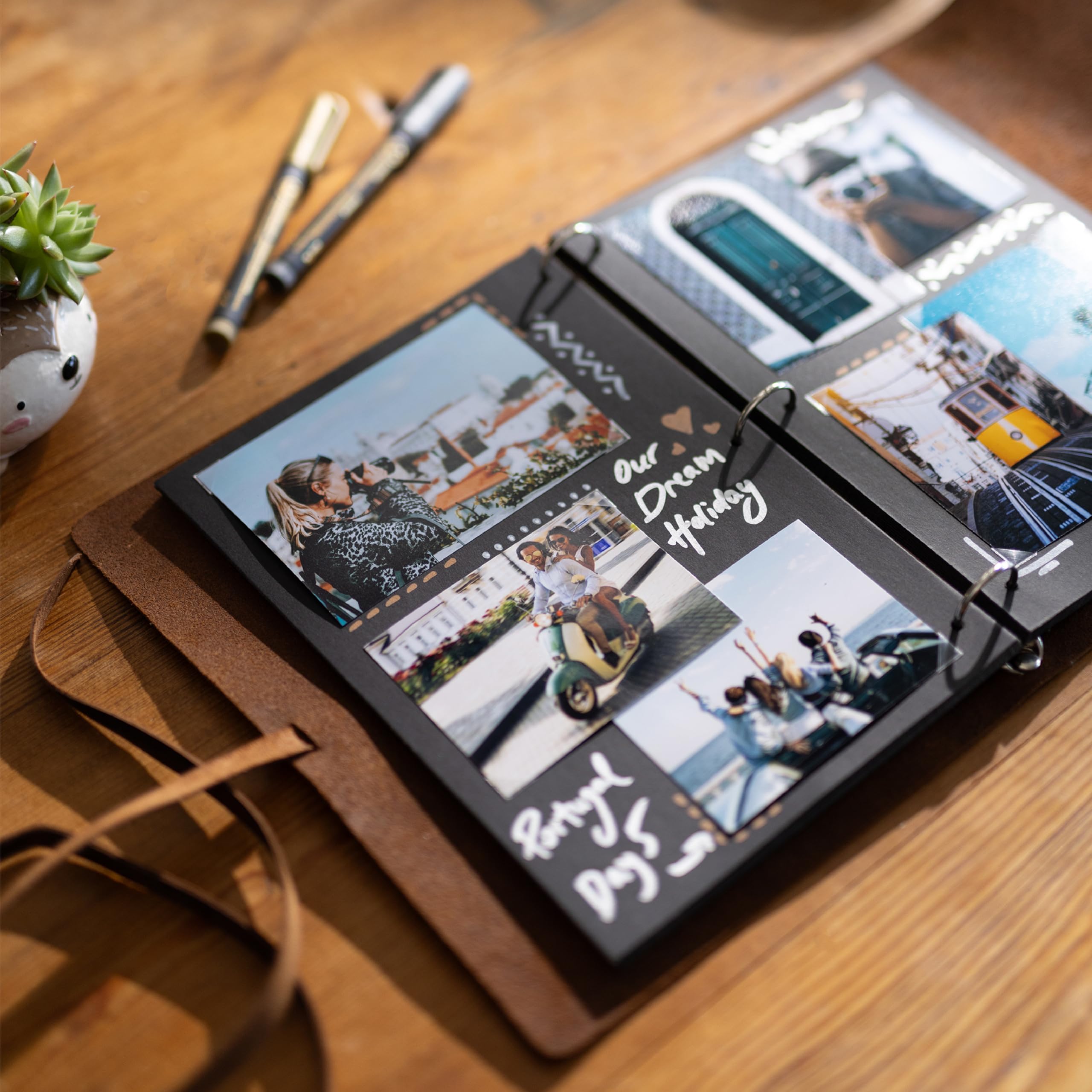 Album Photo en Cuir– MOONSTER Album Photo 10x15 - Scrapbooking - en Buffle Véritable Fait Main - Traditionnel avec Sangle